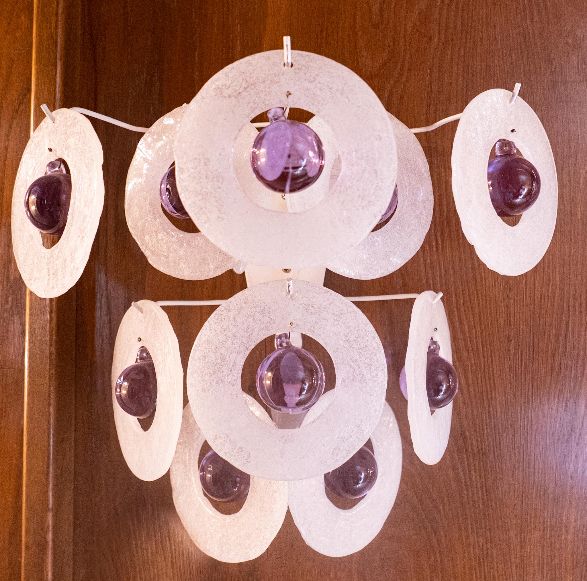 Mid-Century Modern White Purple Murano Glass Wall Lights by Vistosi, Italy 1970s 1