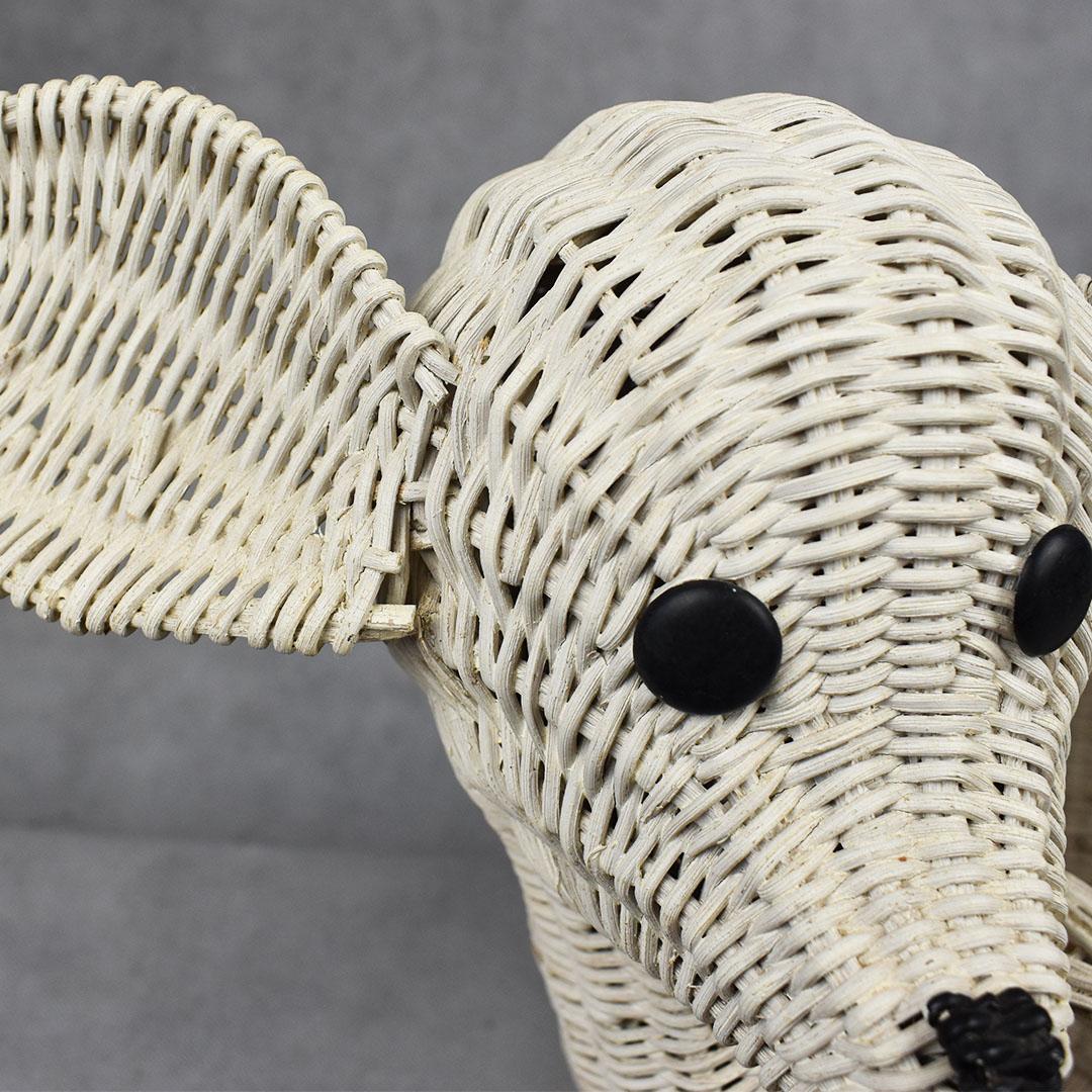 American Mid-Century Modern White Rattan Wicker Lamb Basket after Mario Lopez Torres