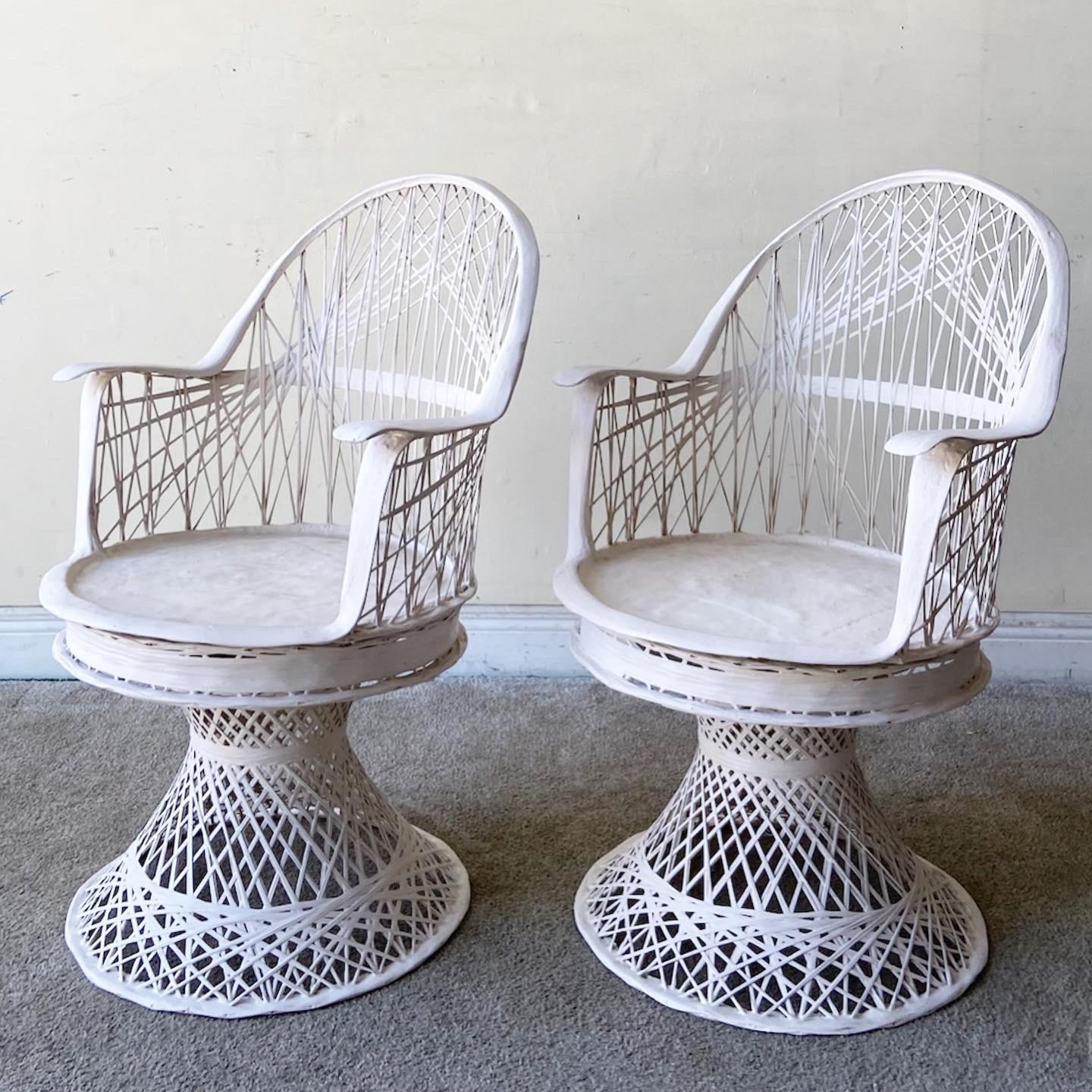 Mid-Century Modern Mid Century Modern White Russell Woodard Spun Fiberglass Swivel Chairs - a Pair