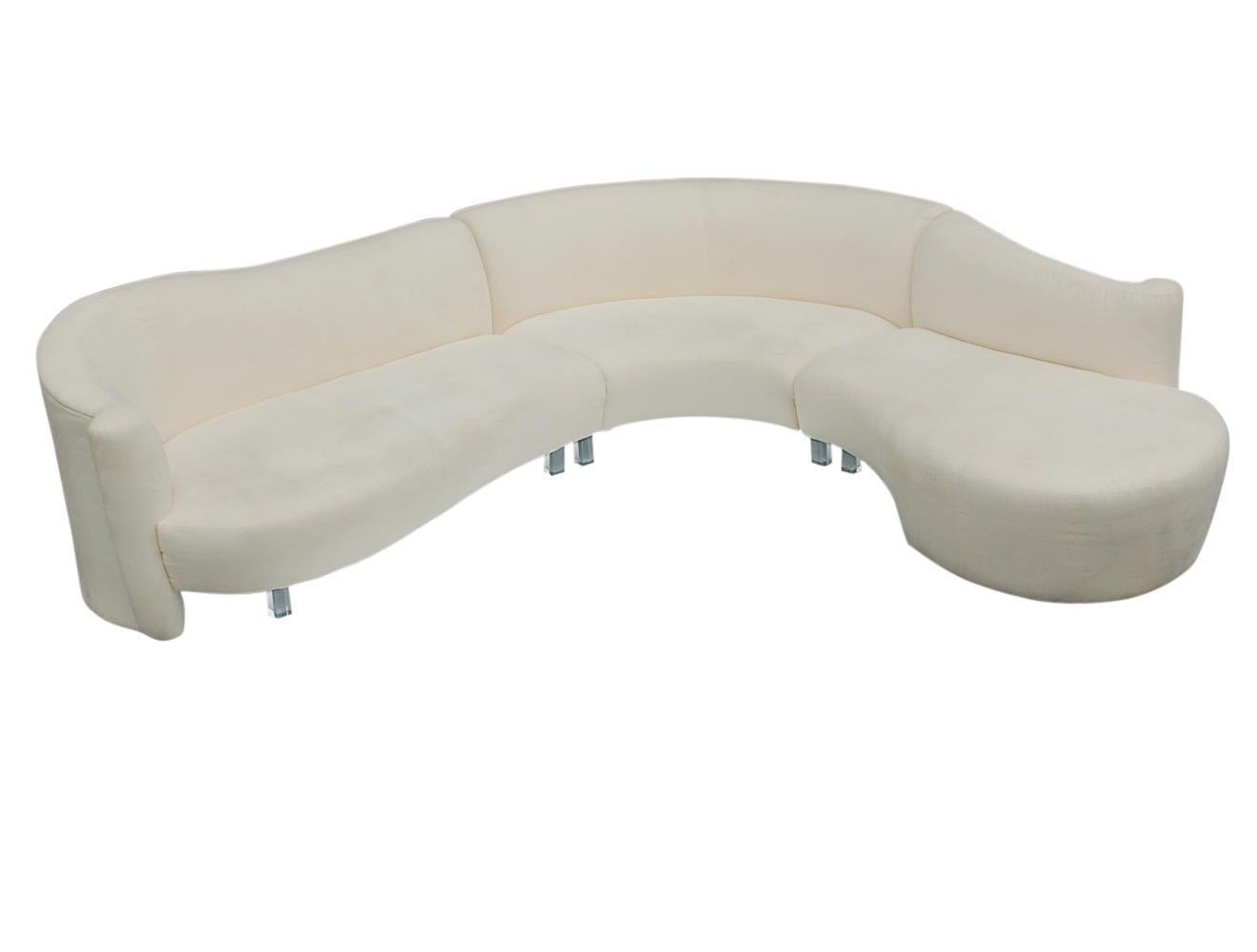 American Mid-Century Modern White Serpentine Sectional Sofa by Weiman