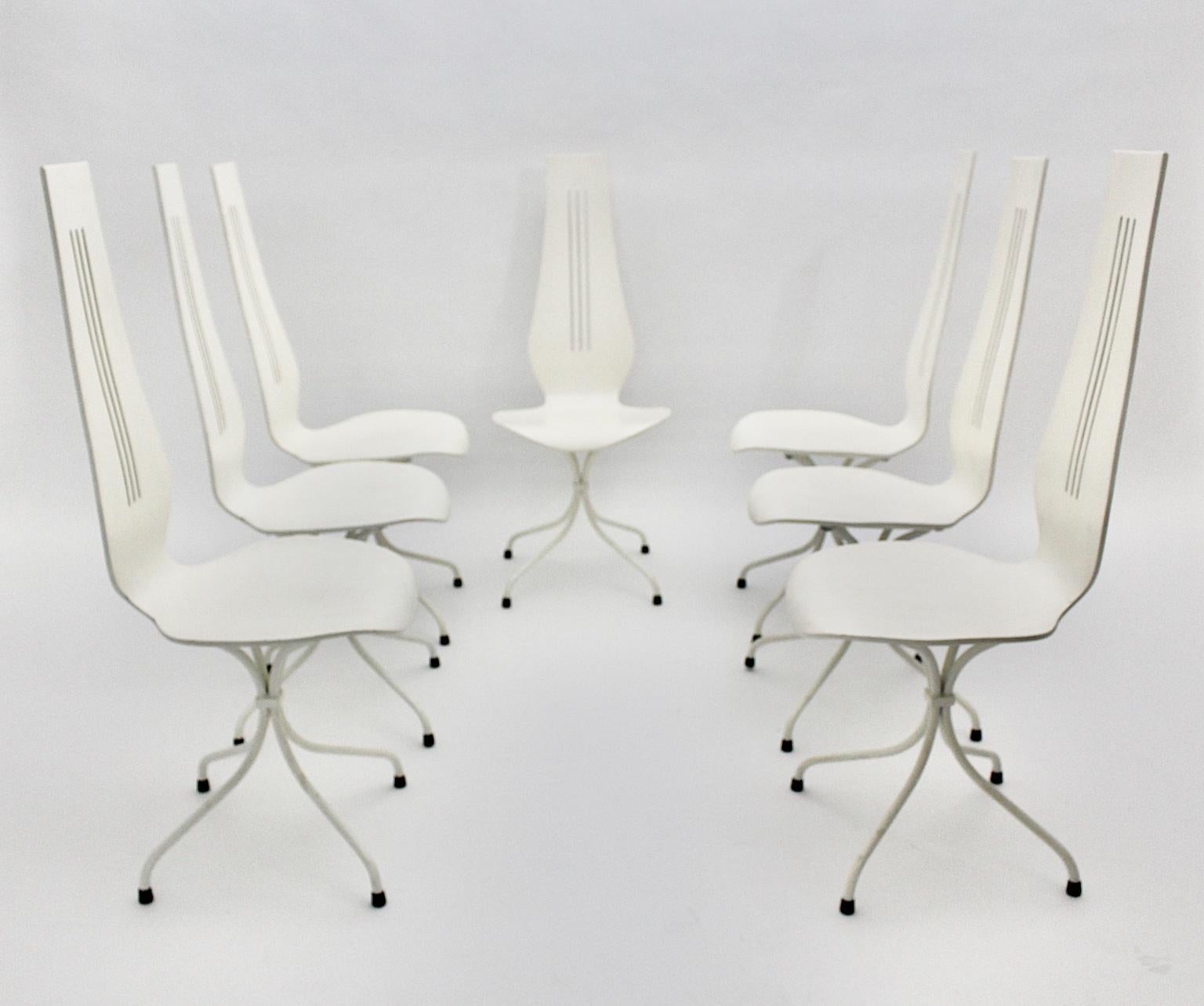 Swiss Mid-Century Modern White Vintage Dining Chairs by Theo Häberli, 1960 Switzerland For Sale
