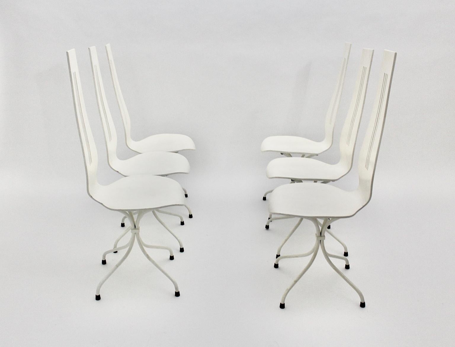 Lacquered Mid-Century Modern White Vintage Dining Chairs by Theo Häberli, 1960 Switzerland For Sale