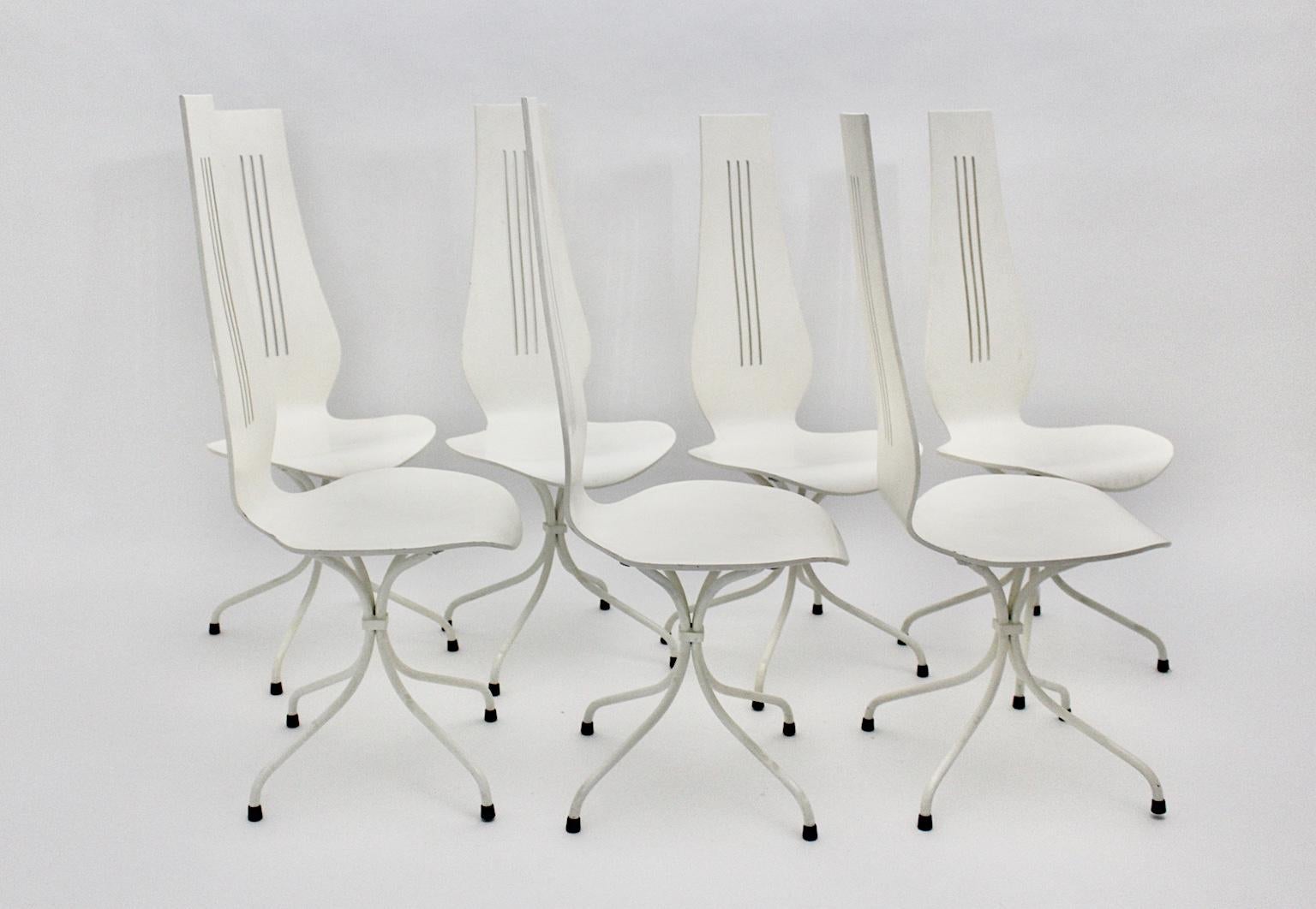 Steel Mid-Century Modern White Vintage Dining Chairs by Theo Häberli, 1960 Switzerland For Sale