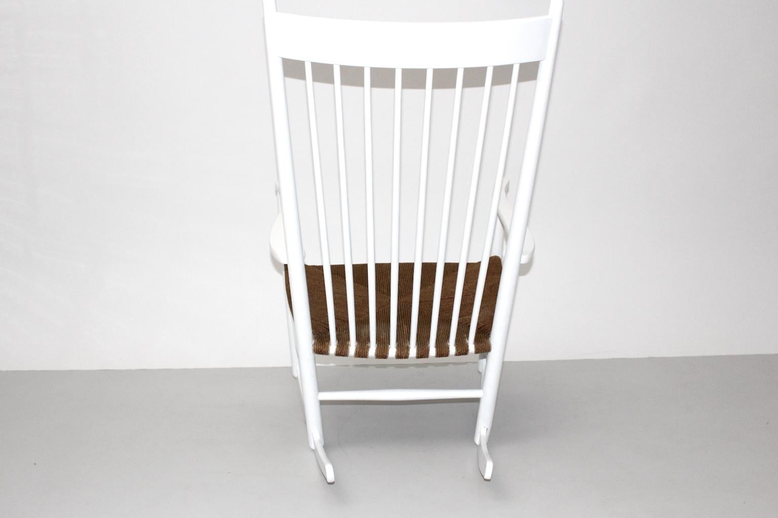 Mid-Century Modern Scandinavian Modern White Vintage Rocking Chair J 16 by Hans Wegner Denmark For Sale