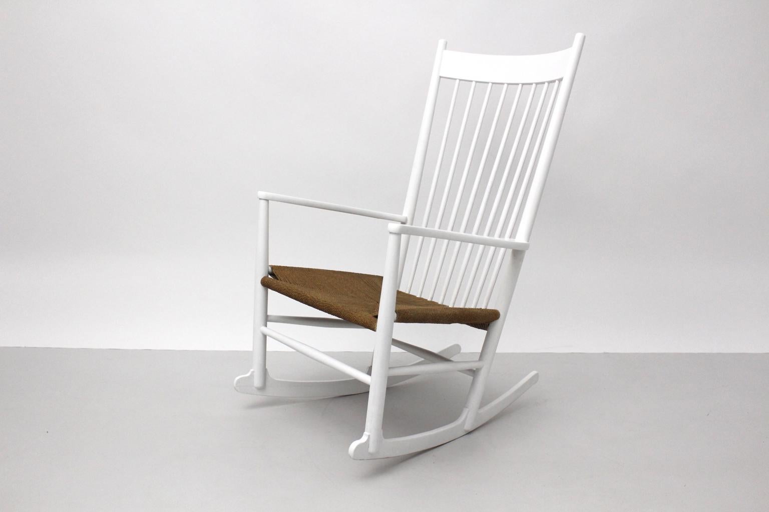 Mid-20th Century Scandinavian Modern White Vintage Rocking Chair J 16 by Hans Wegner Denmark For Sale