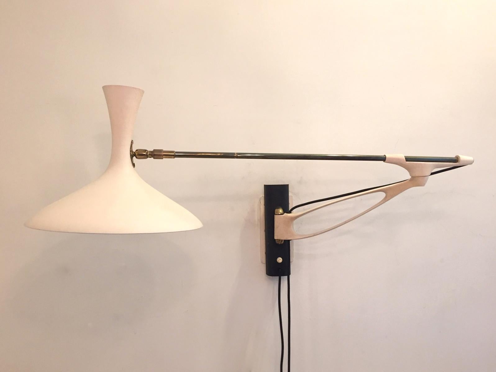 Mid-20th Century Mid-Century Modern White Wall Lamp Attributed to Louis Kalff, 1950s