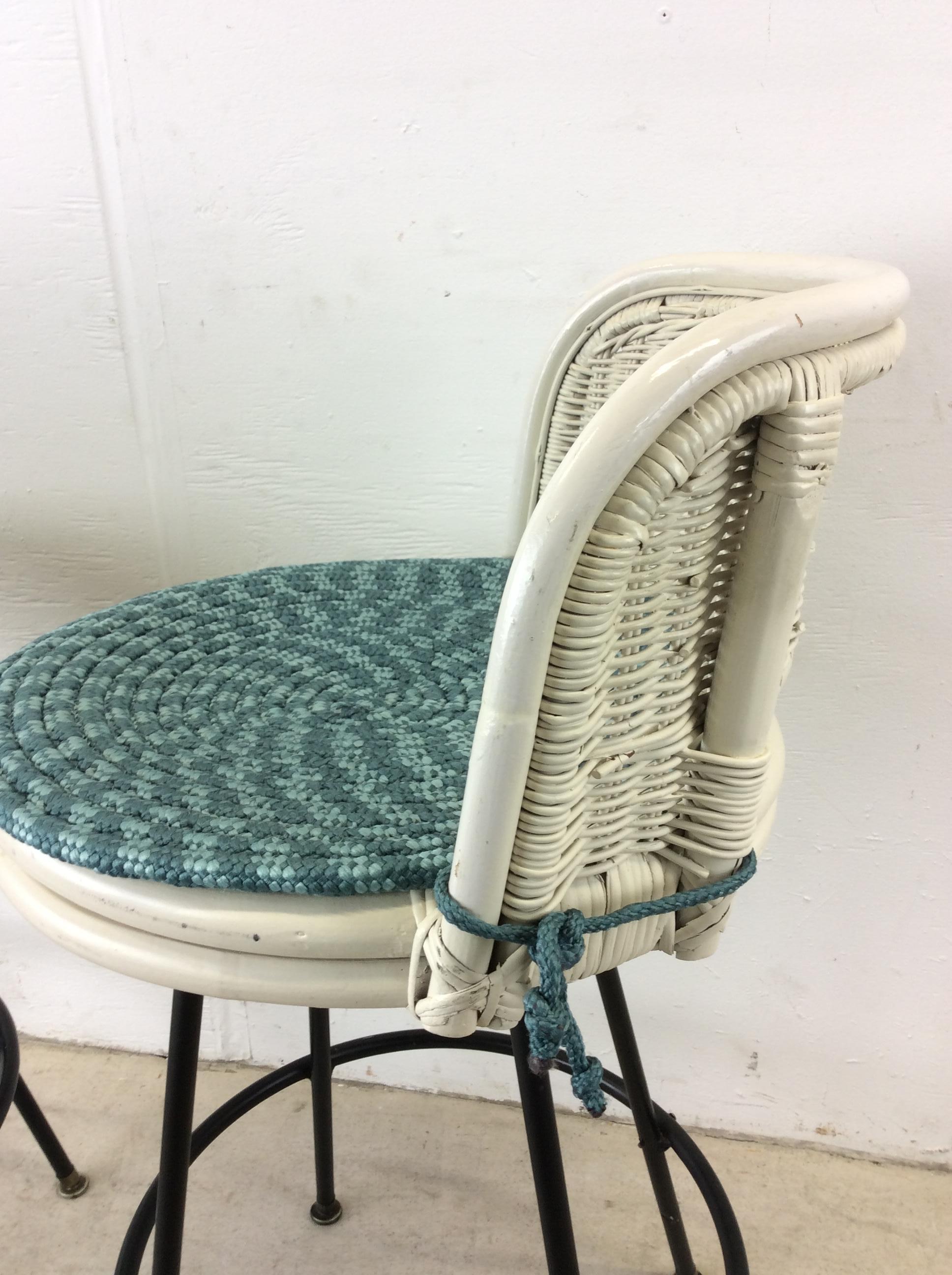 Mid Century Modern White Wicker Bar Stools For Sale 10