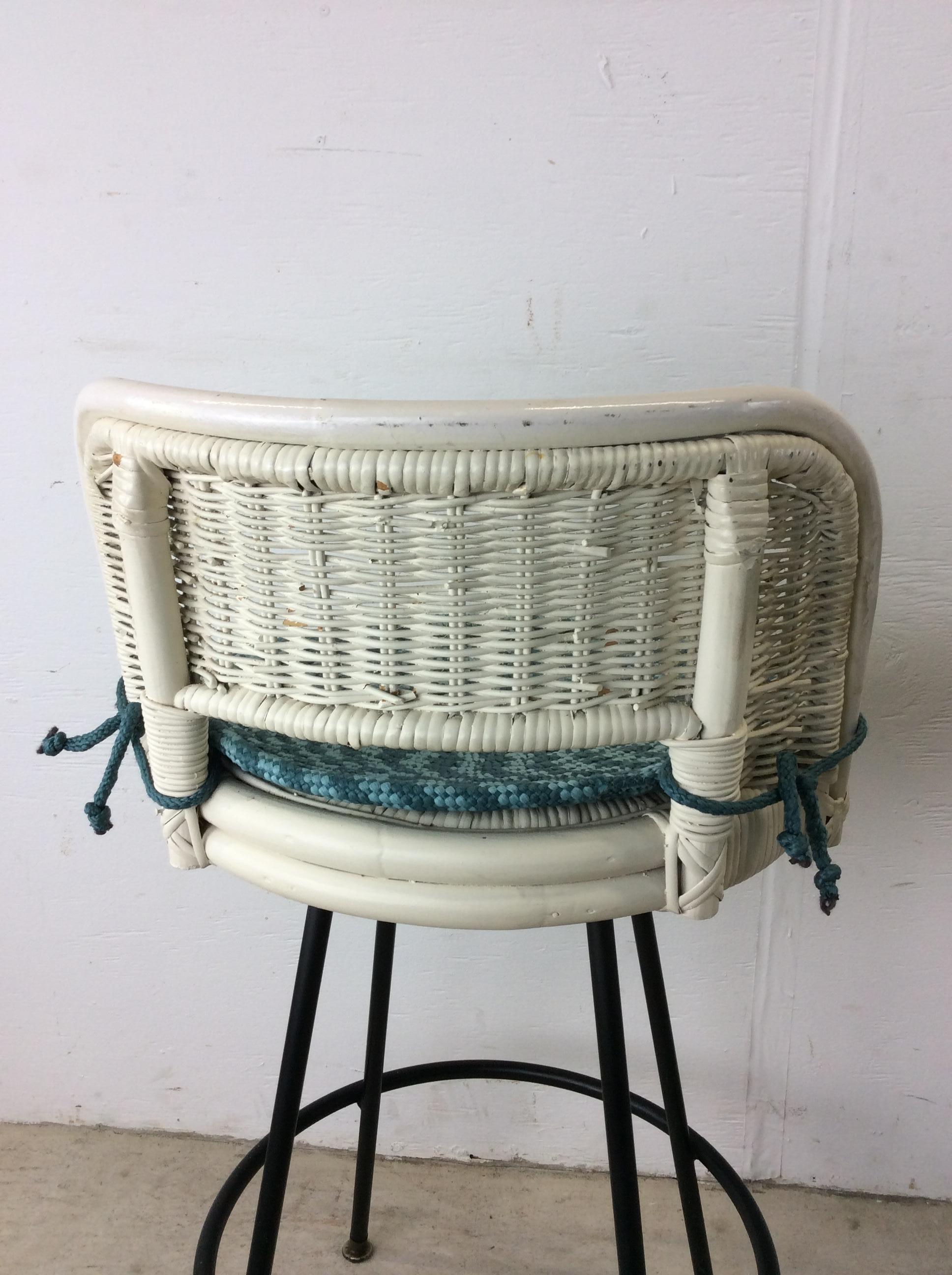 Mid Century Modern White Wicker Bar Stools For Sale 12