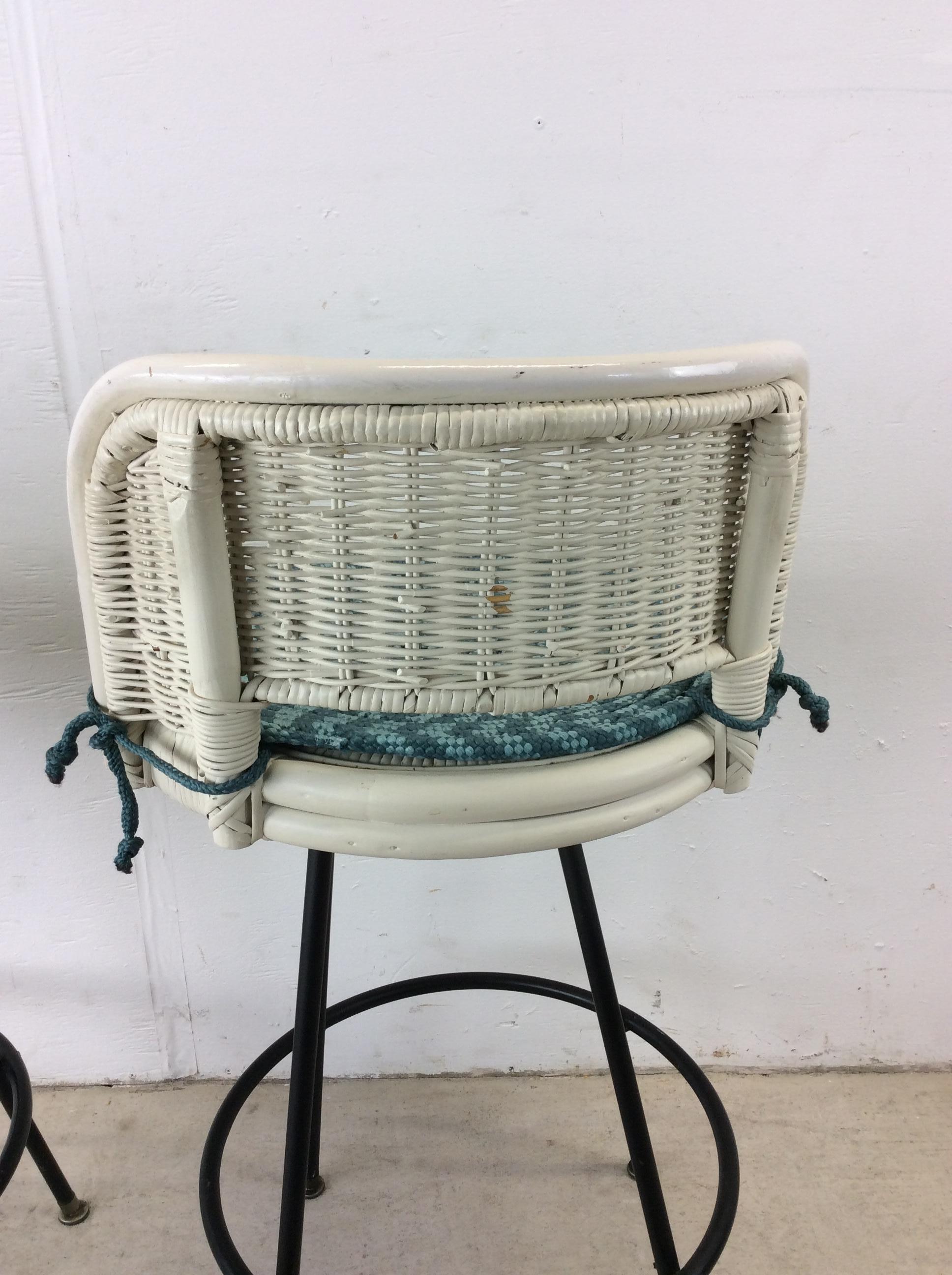 Mid Century Modern White Wicker Bar Stools For Sale 13