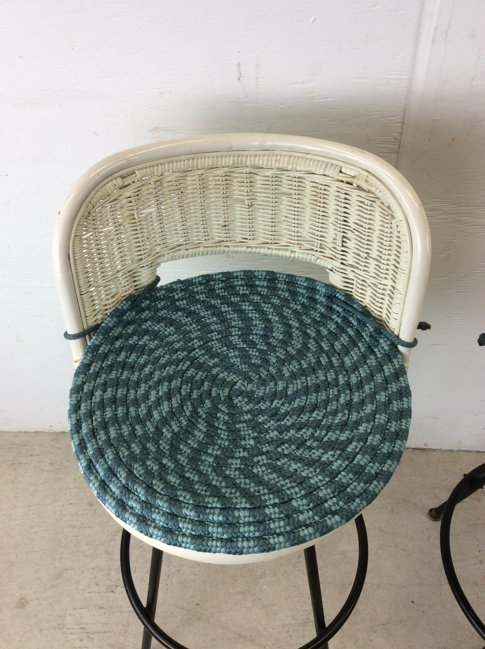 Mid-20th Century Mid Century Modern White Wicker Bar Stools For Sale