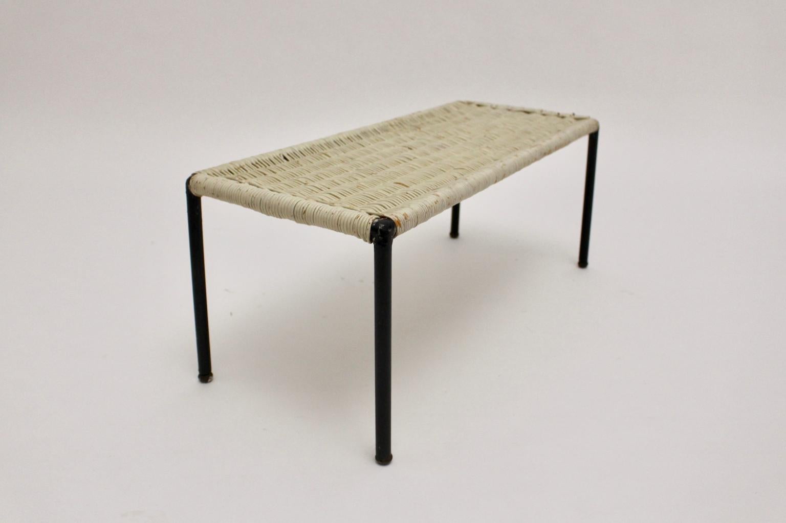 20th Century Mid-Century Modern White Wicker Side Table 1950s Austria For Sale