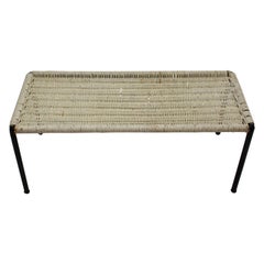 Vintage Mid-Century Modern White Wicker Side Table 1950s Austria