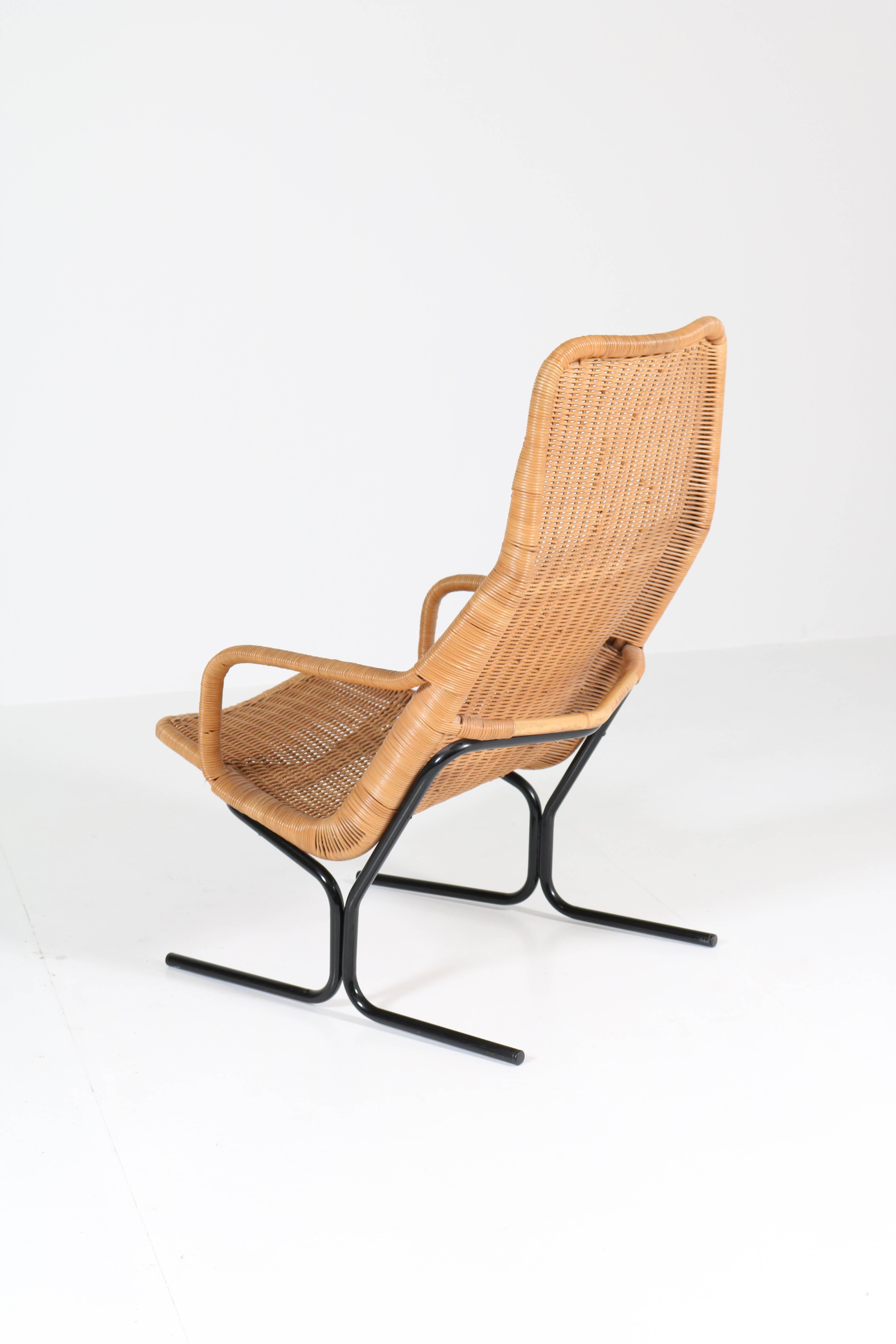 Lacquered Mid-Century Modern Wicker 514 Lounge Chair by Dirk van Sliedrecht for Rohé, 1961
