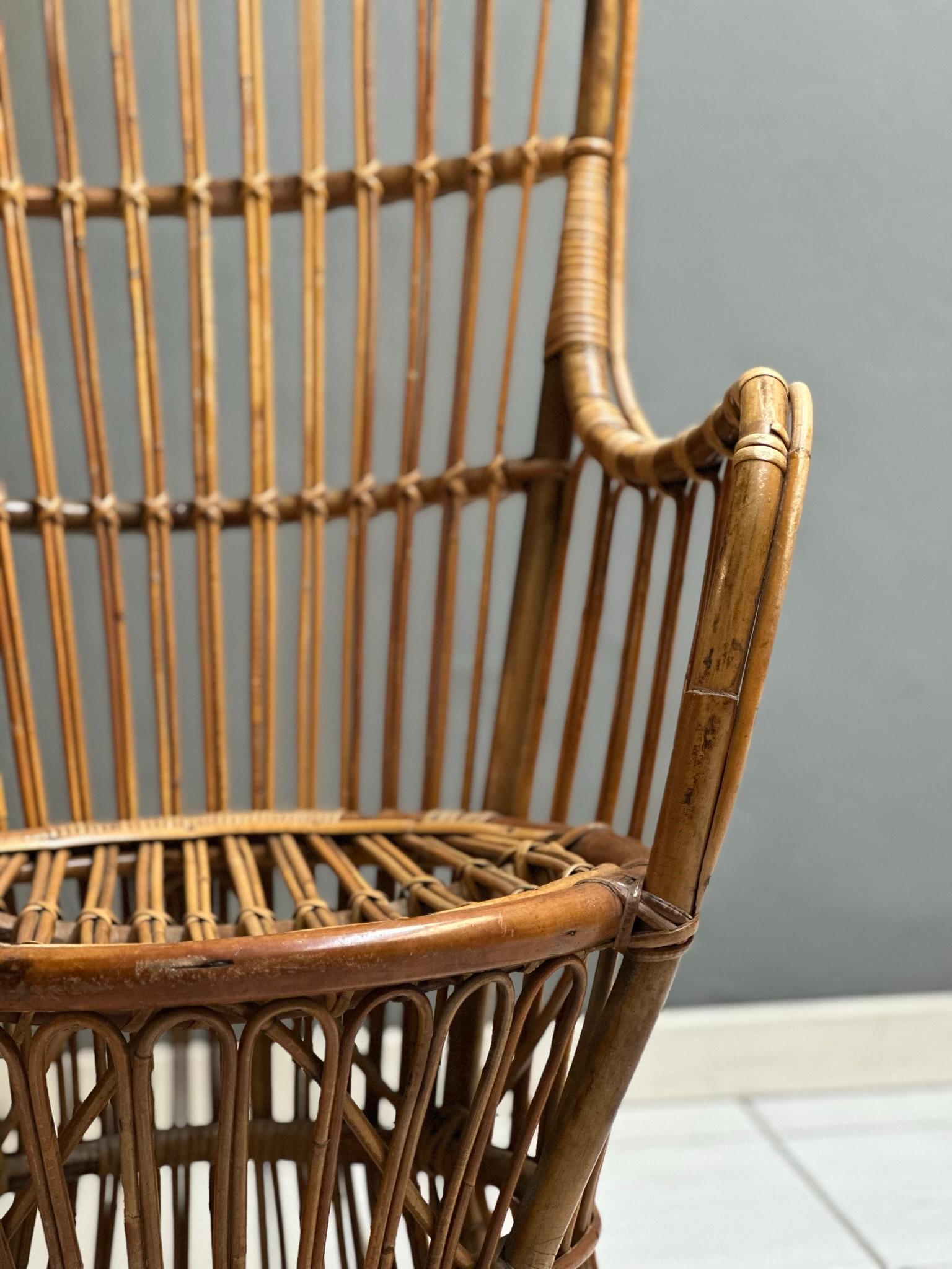 Mid-Century Modern, Wicker armchair from the fifties, Italian manufacture For Sale 5
