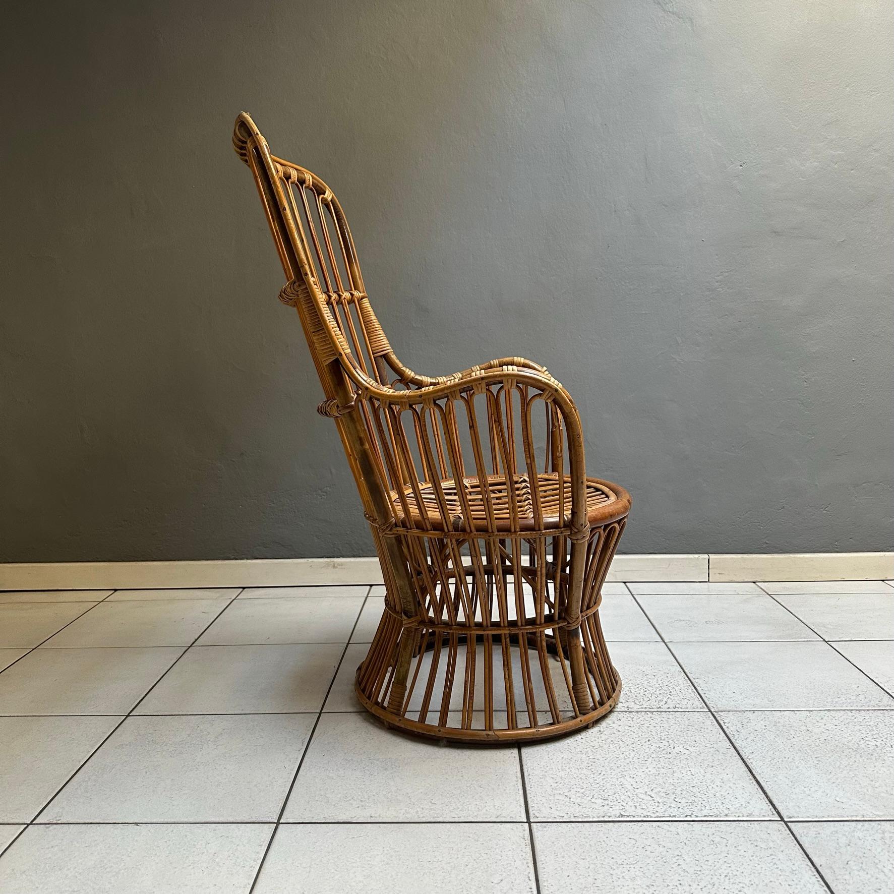 Mid-20th Century Mid-Century Modern, Wicker armchair from the fifties, Italian manufacture For Sale