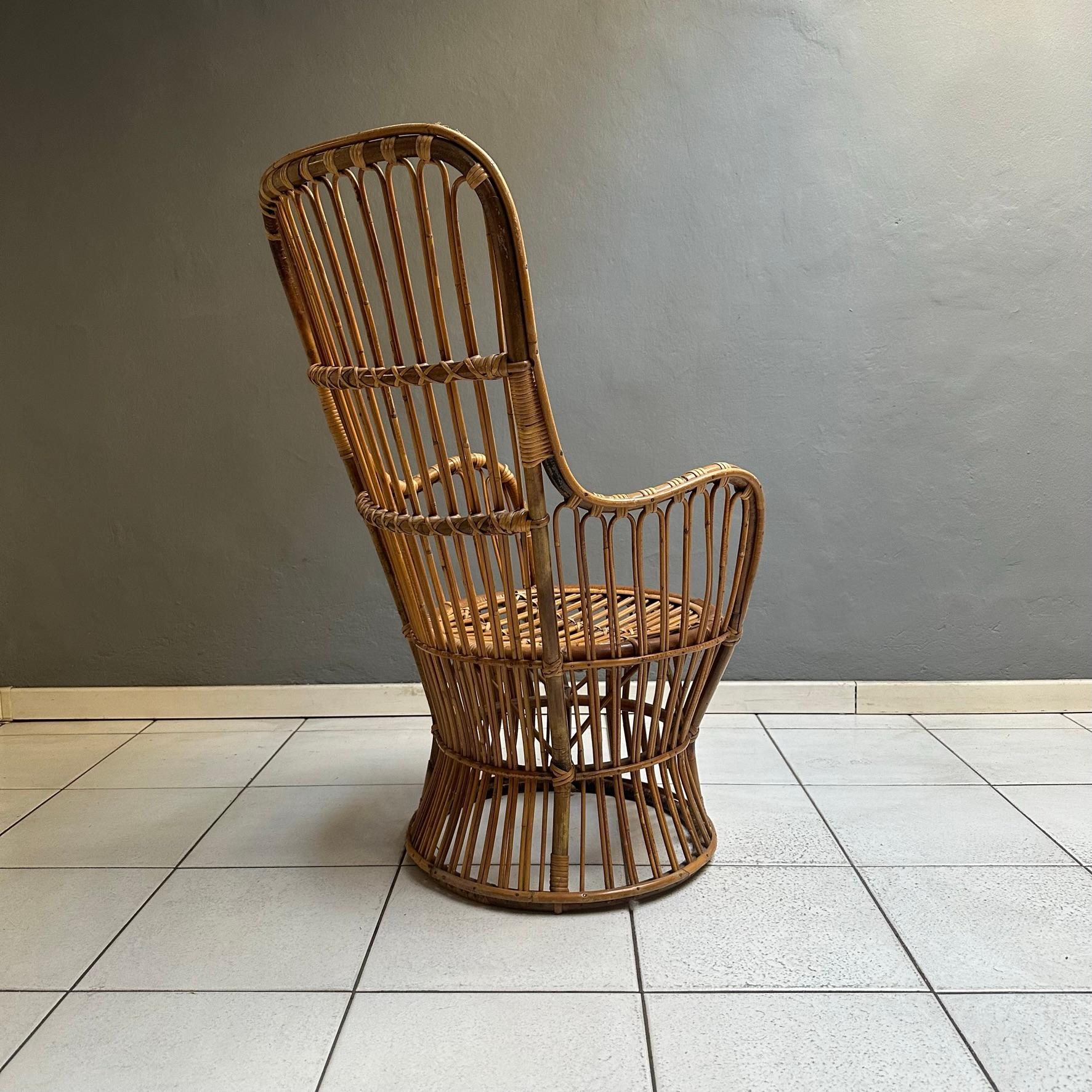 Wood Mid-Century Modern, Wicker armchair from the fifties, Italian manufacture For Sale