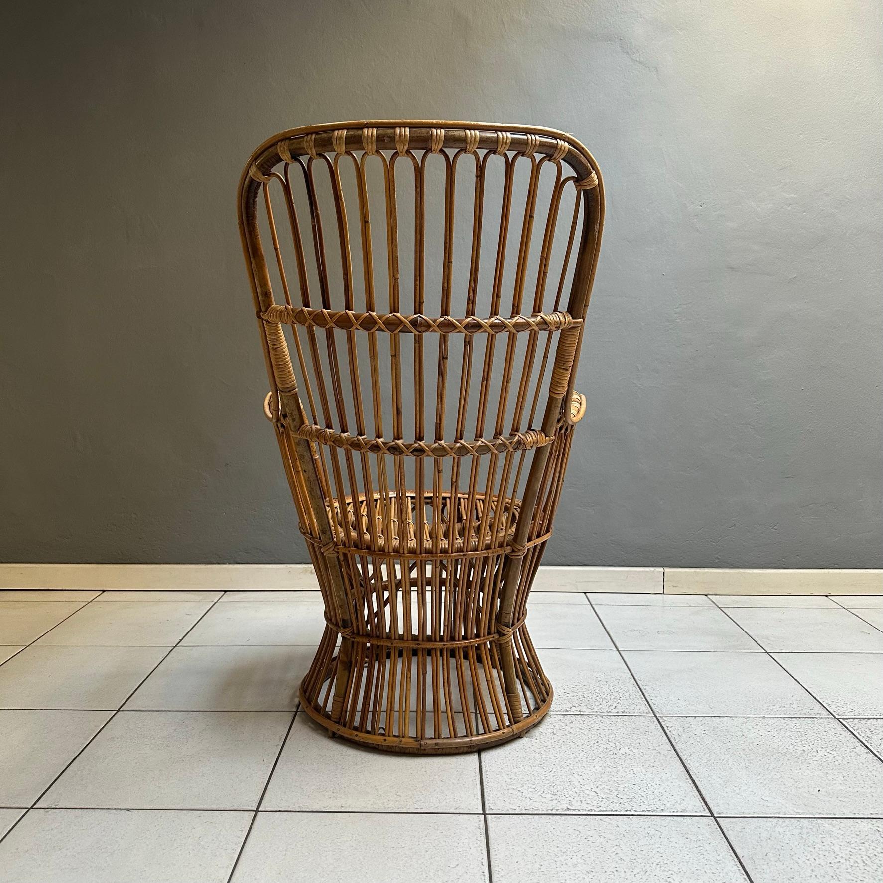 Mid-Century Modern, Wicker armchair from the fifties, Italian manufacture For Sale 1