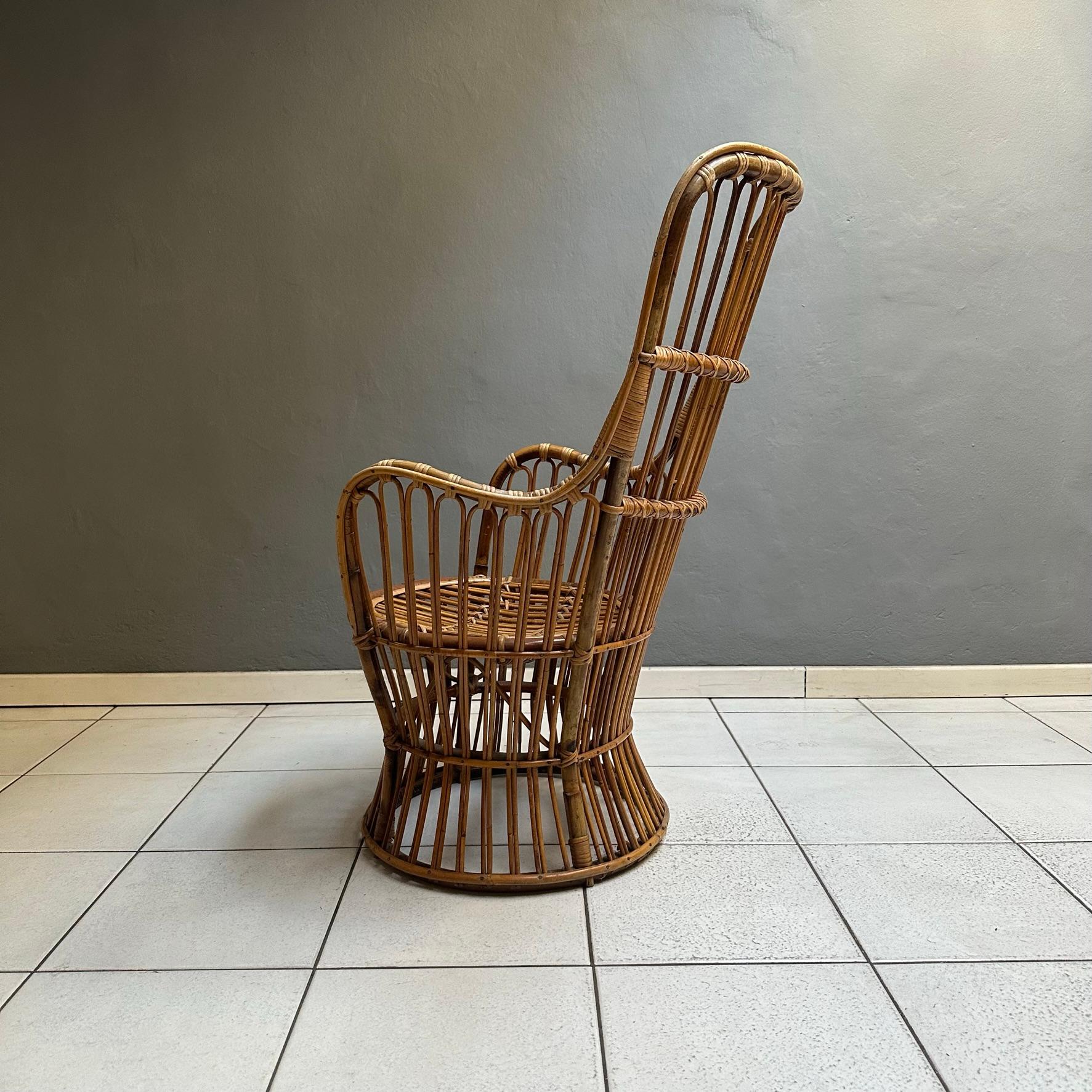 Mid-Century Modern, Wicker armchair from the fifties, Italian manufacture For Sale 2