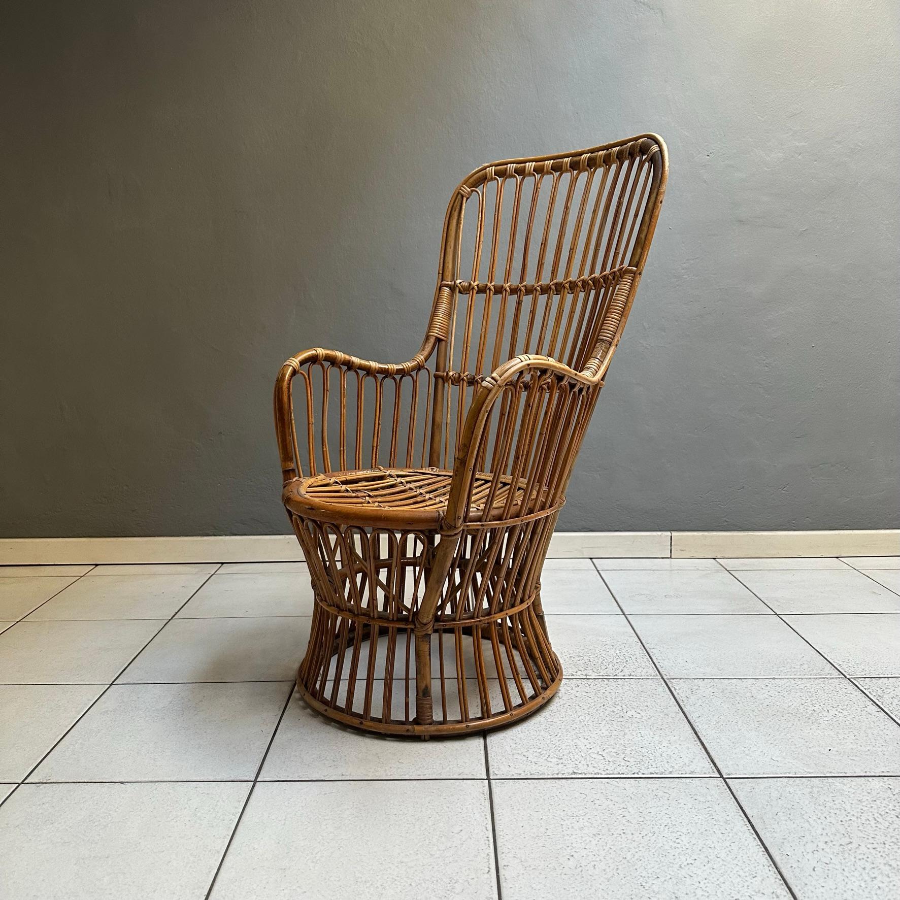 Mid-Century Modern, Wicker armchair from the fifties, Italian manufacture For Sale 3