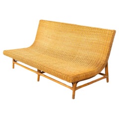 Retro Mid-Century Modern Wicker Bench, Italy, 1970s