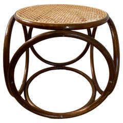 Mid-Century Modern Wicker Cane Bentwood Stool (Thonet style)
