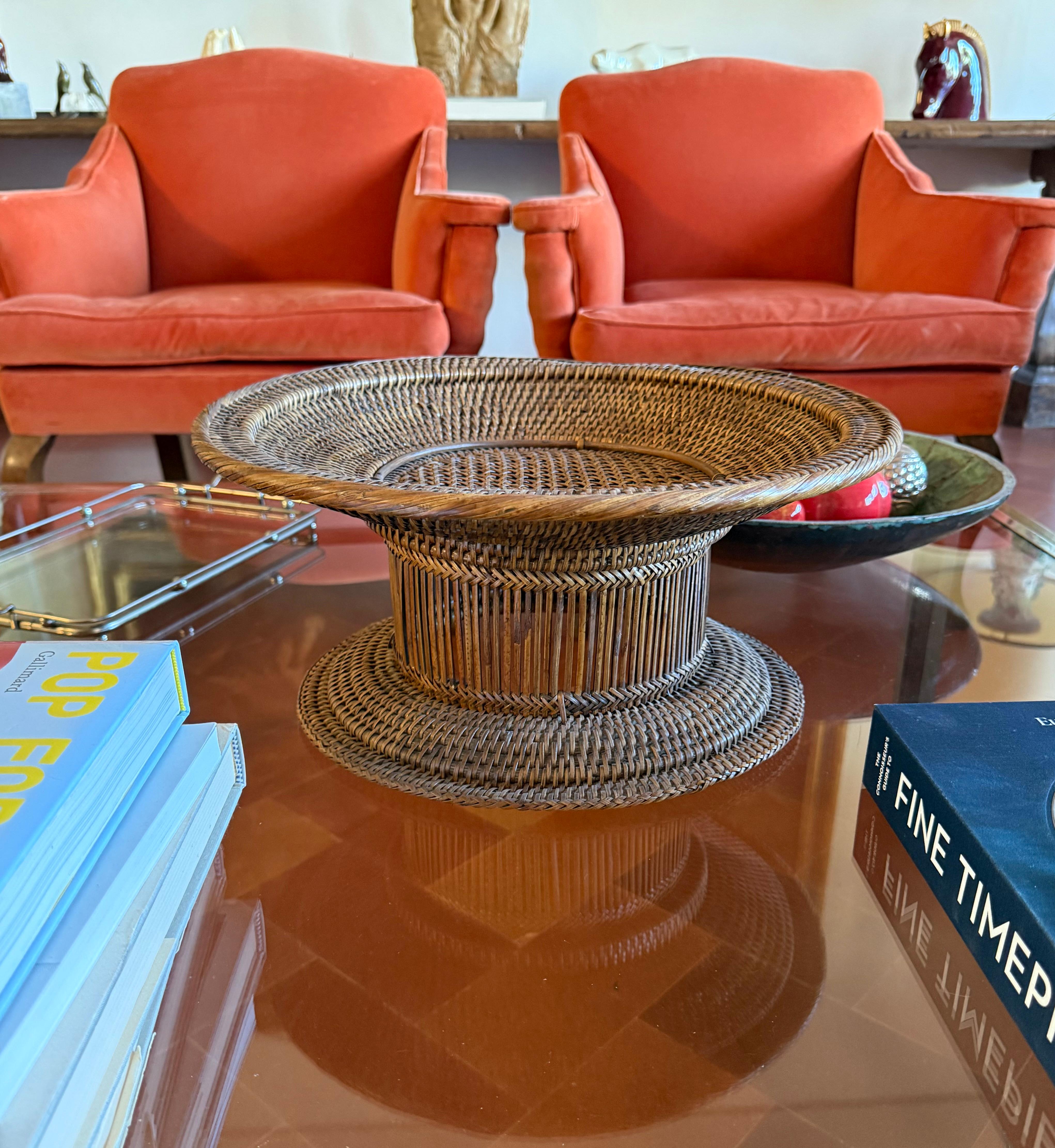 Mid-Century moderno Mid-century modern wicker centerpiece / bowl, Italy 1960 in vendita