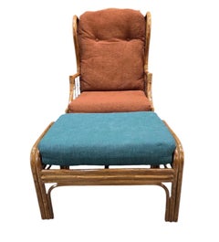 Mid Century Modern Wicker Chair and Ottoman for Reupholstery