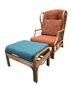 Mid Century Modern Wicker Chair and Ottoman for Reupholstery