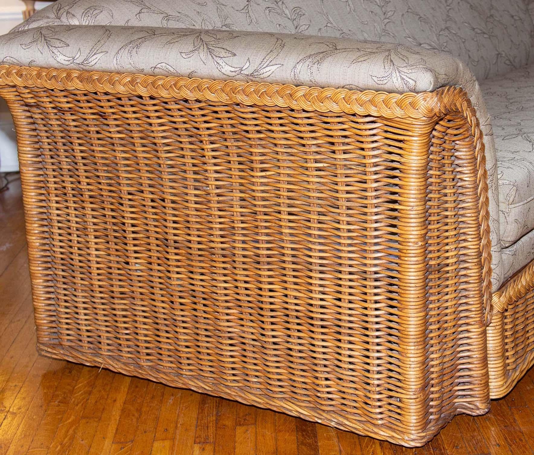 Modern upholstered wicker chair.