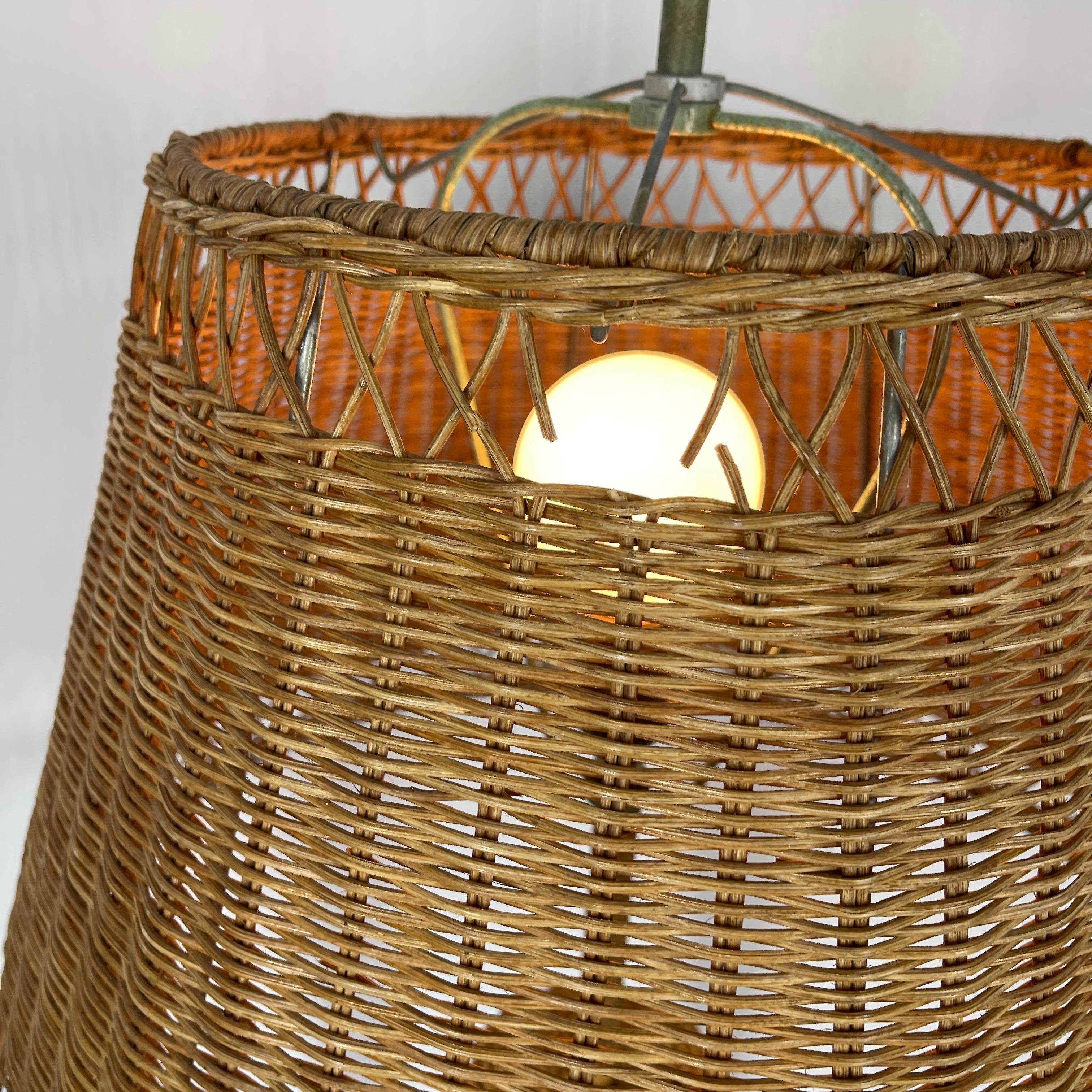 Mid-Century Modern Wicker Floor Lamp with Wicker Shade 4