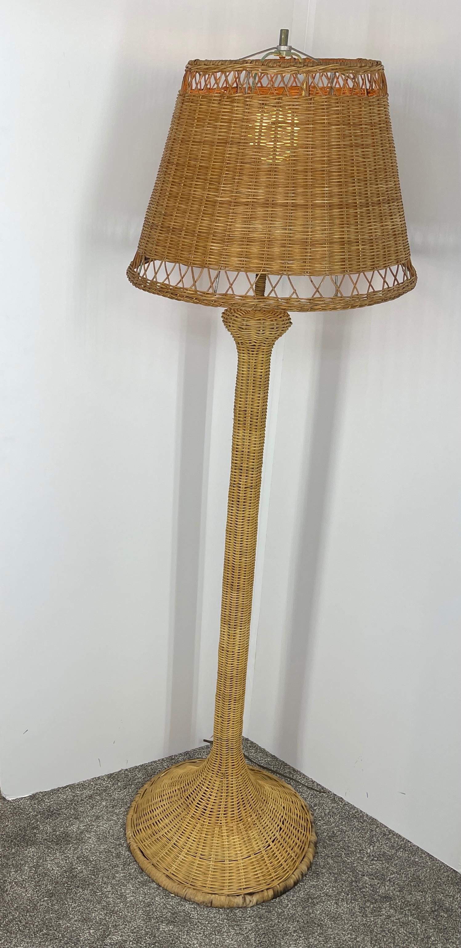 Mid-Century Modern Wicker Floor Lamp with Wicker Shade 12