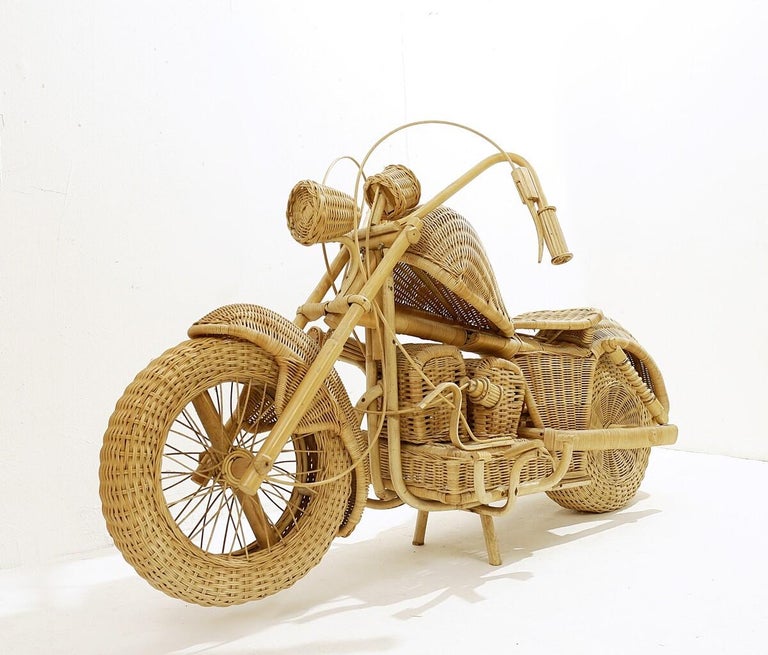 Mid Century Modern Wicker Harley Davidson Motorcycle For Sale at 1stDibs