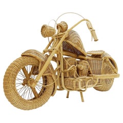 Vintage Mid Century Modern Wicker Harley Davidson Motorcycle