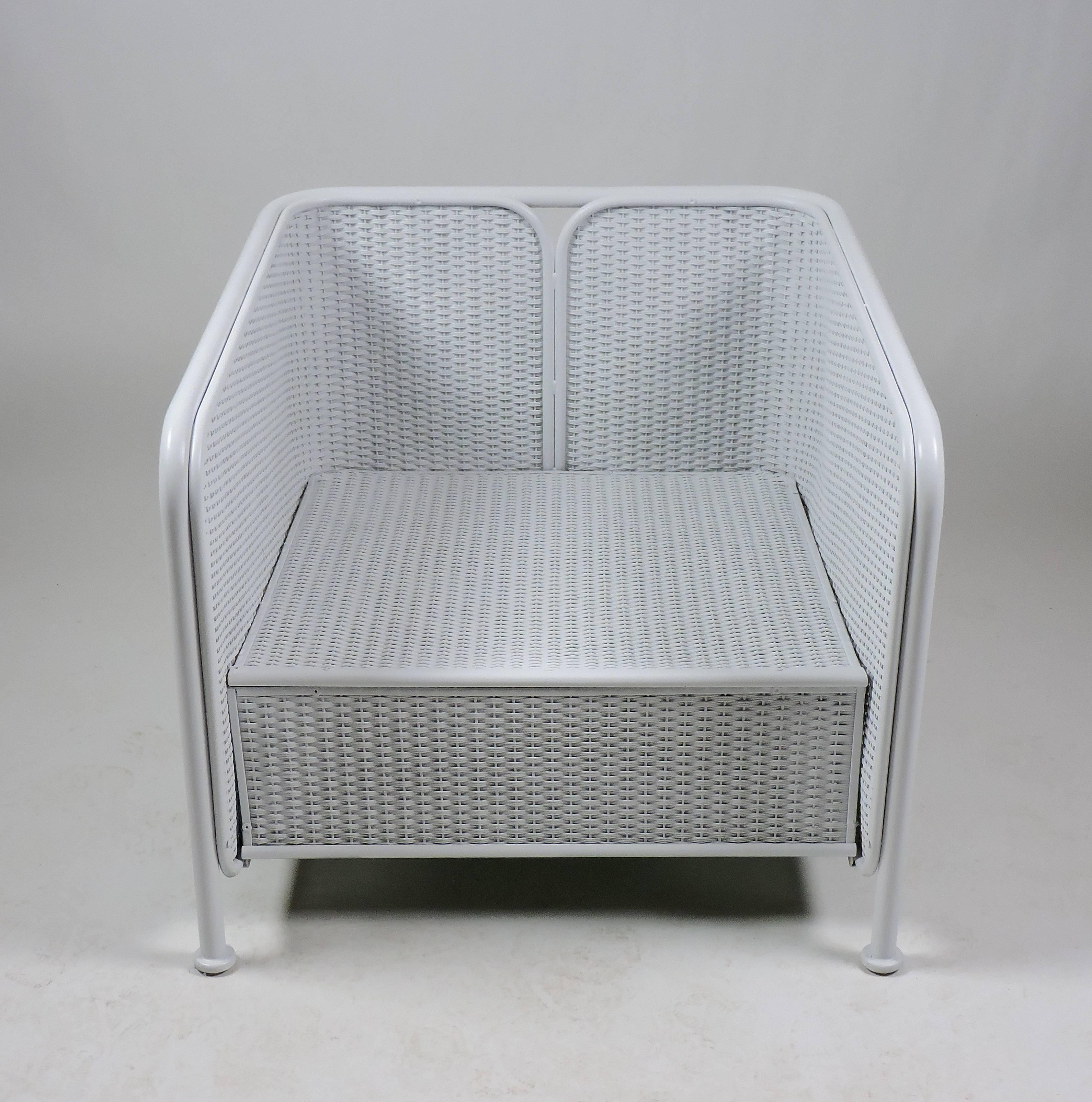 American Mid-Century Modern Wicker and Tubular Metal Patio Chair