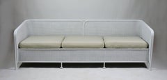 Mid-Century Modern Wicker and Tubular Metal Patio Three-Seat Sofa