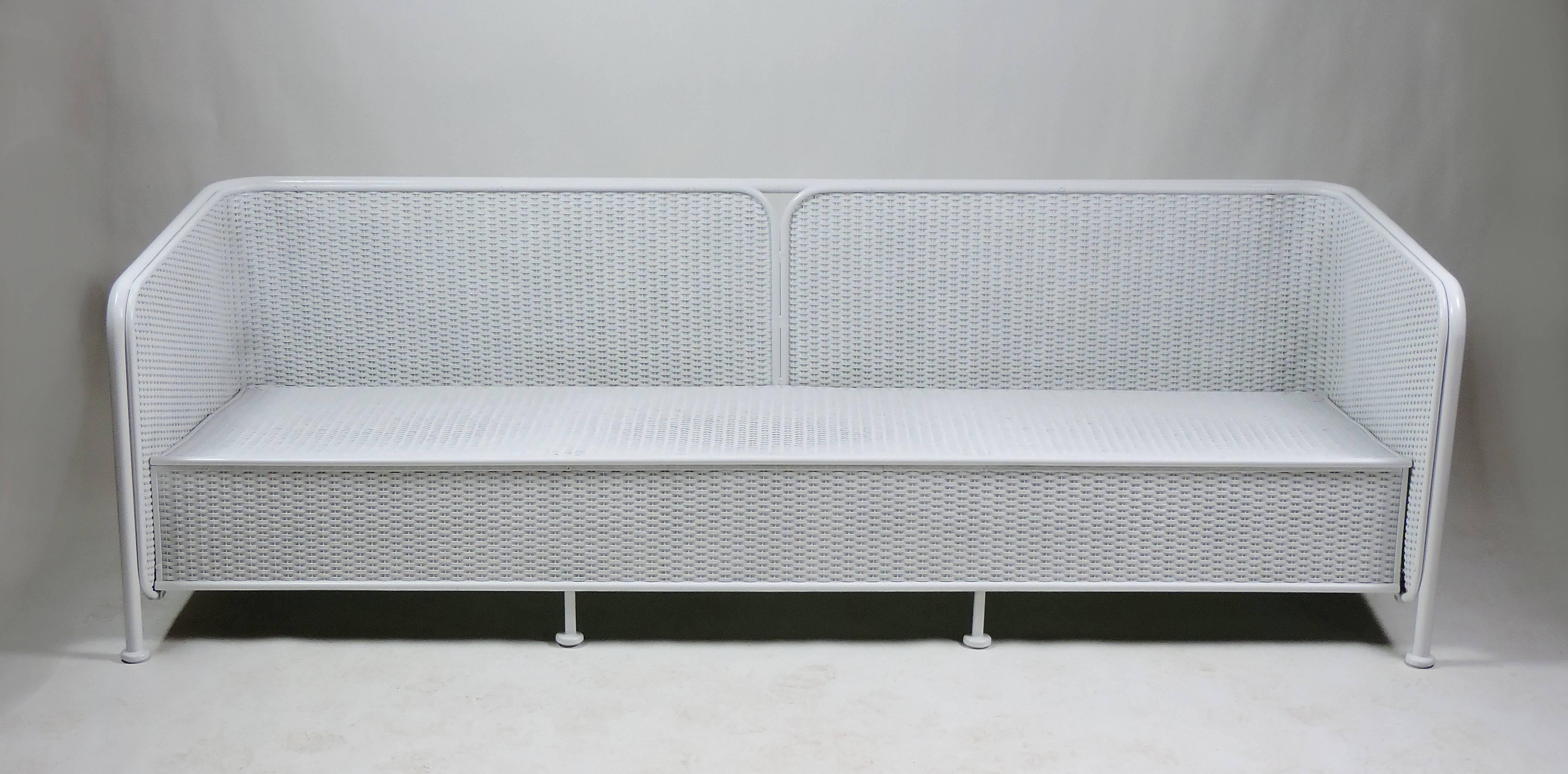 American Mid-Century Modern Wicker and Tubular Metal Patio Three-Seat Sofa