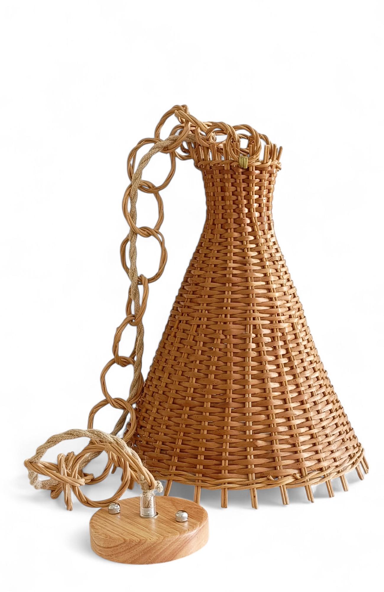 Mid-Century Modern Wicker Pendant Lamp, Spain, 1950s For Sale 2