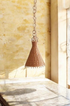 Rustic Midcentury Wicker Pendant Lamp, Spain, 1950s