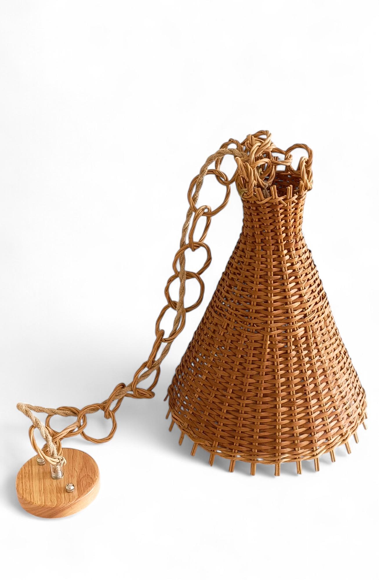 Spanish Mid-Century Modern Wicker Pendant Lamp, Spain, 1950s For Sale