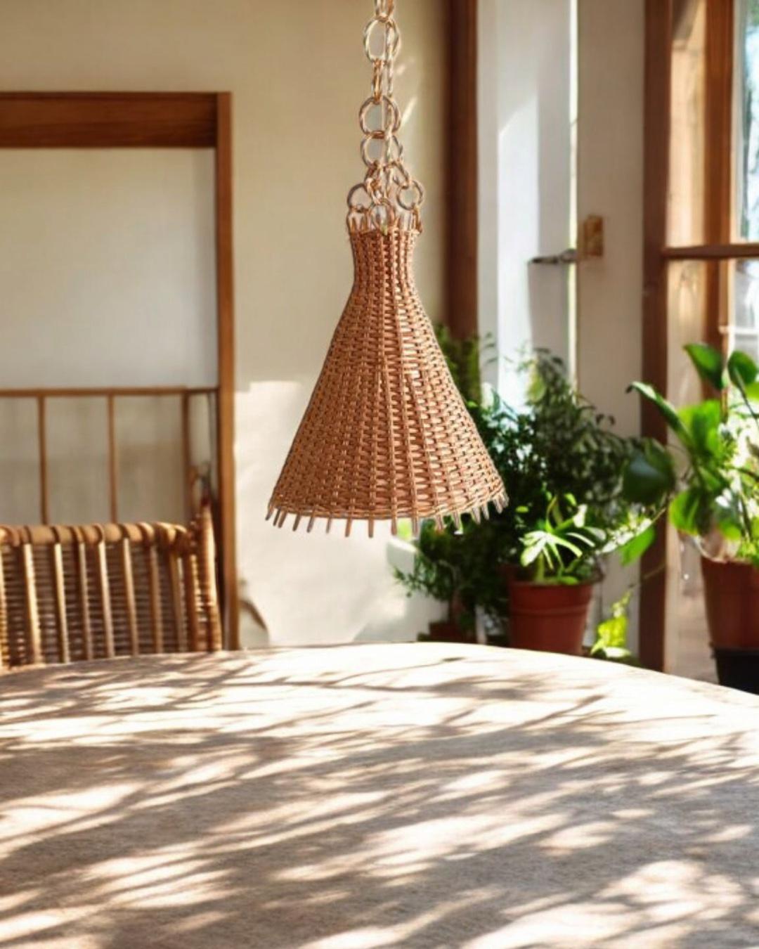 Hand-Woven Mid-Century Modern Wicker Pendant Lamp, Spain, 1950s For Sale