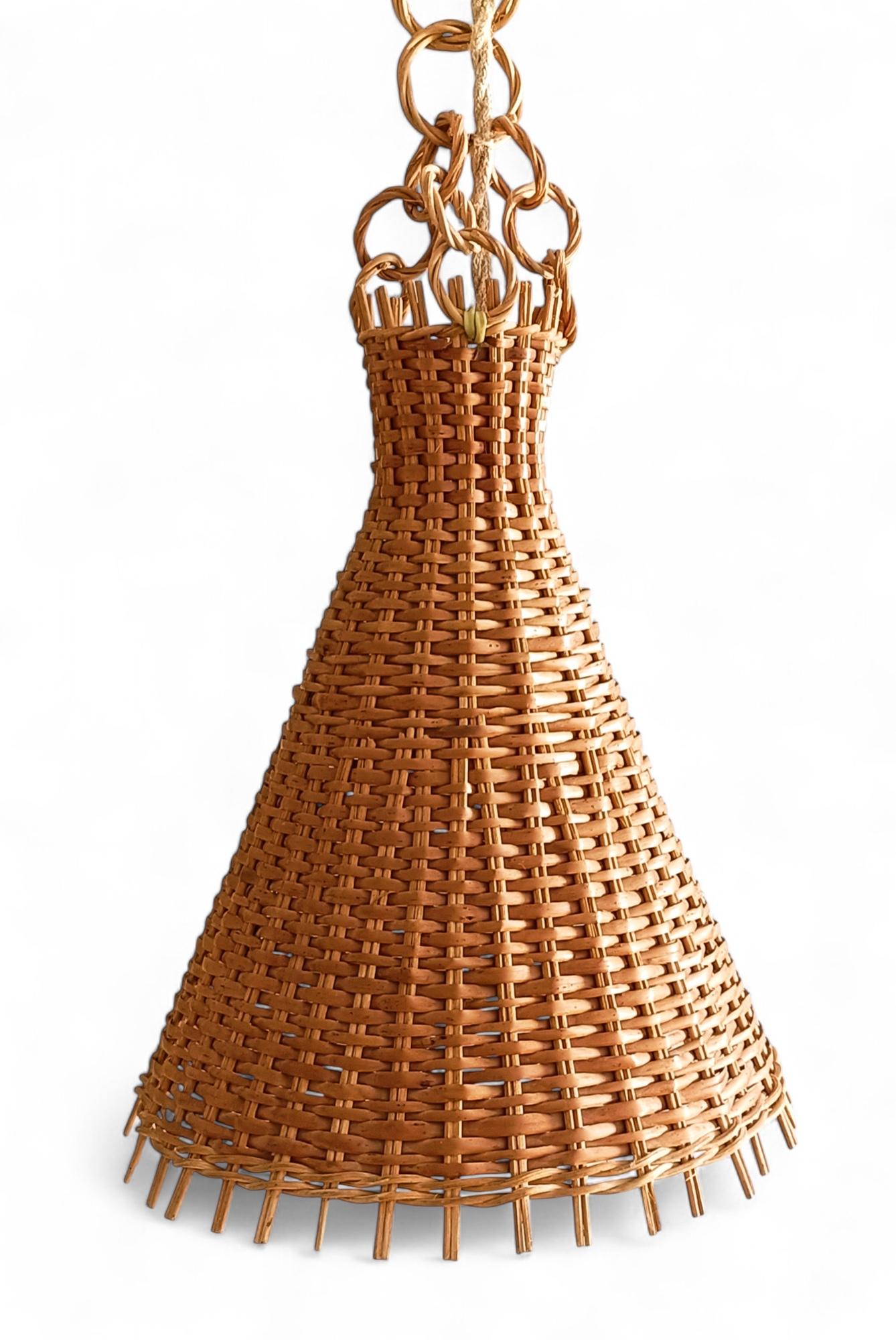 Mid-20th Century Mid-Century Modern Wicker Pendant Lamp, Spain, 1950s For Sale