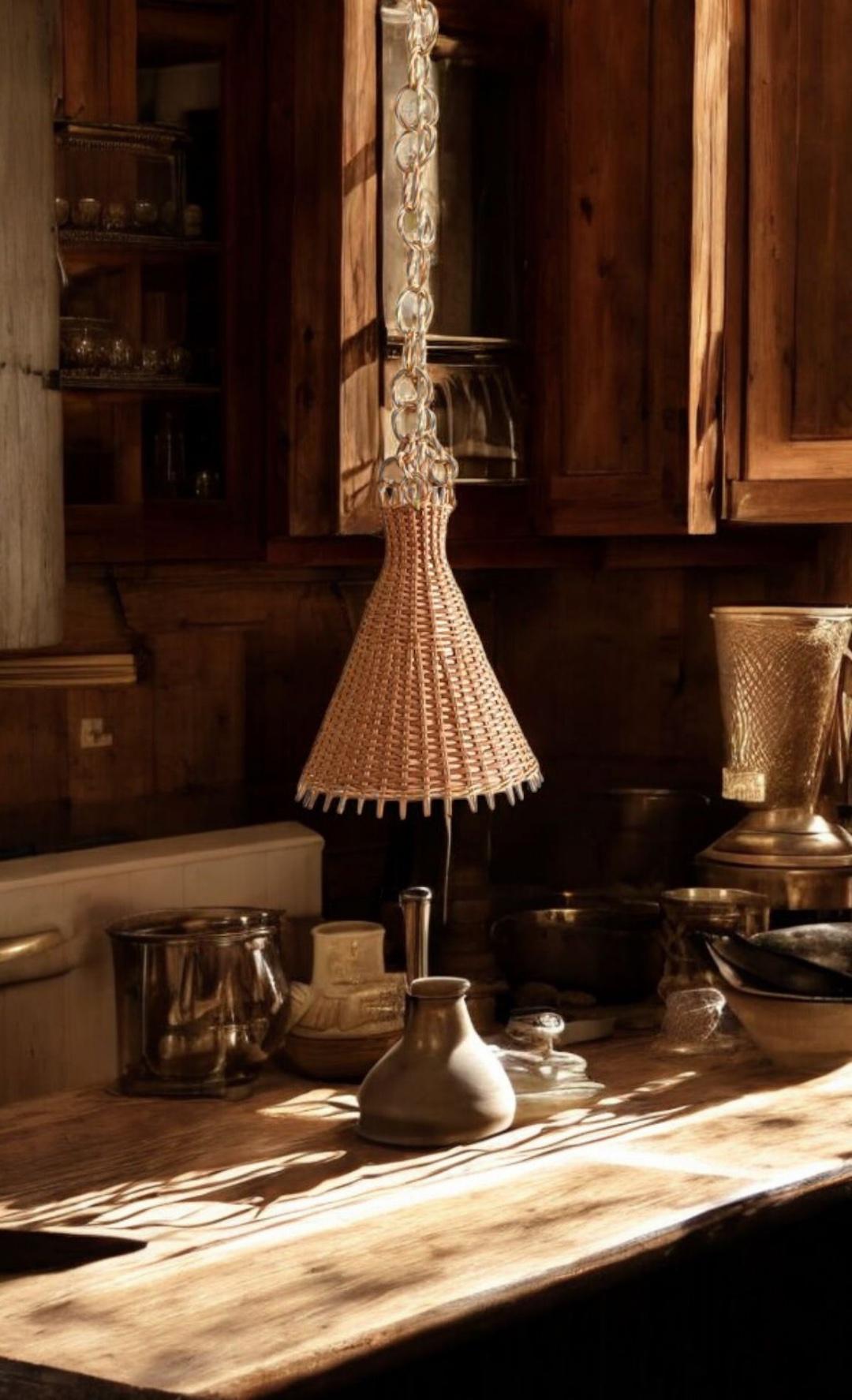 Mid-Century Modern Wicker Pendant Lamp, Spain, 1950s For Sale 1