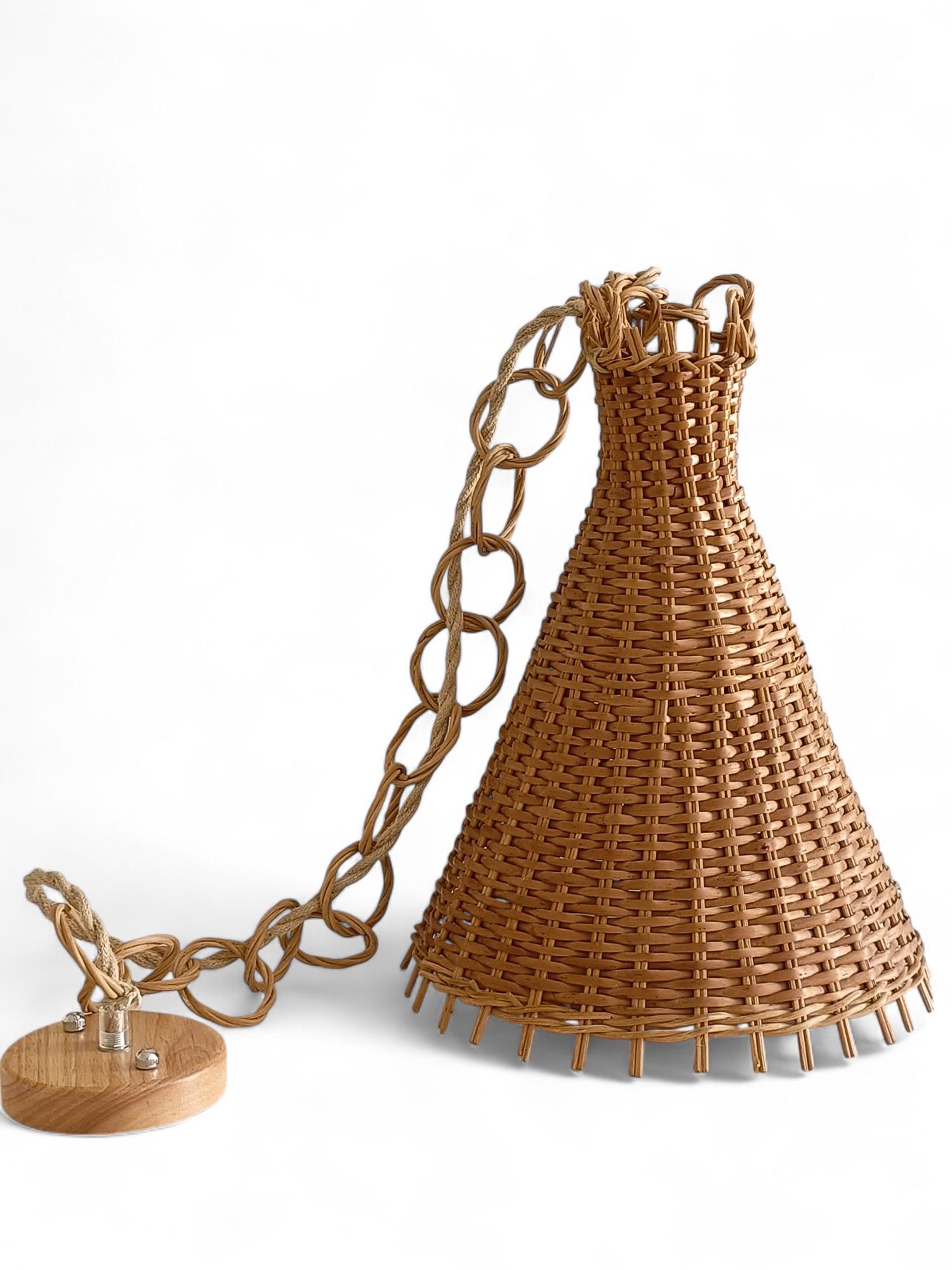 Mid-Century Modern Wicker Pendant Lamp, Spain, 1950s For Sale 5