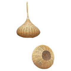 Mid-Century Modern Wicker Pendant Lamps, 1970s Spain