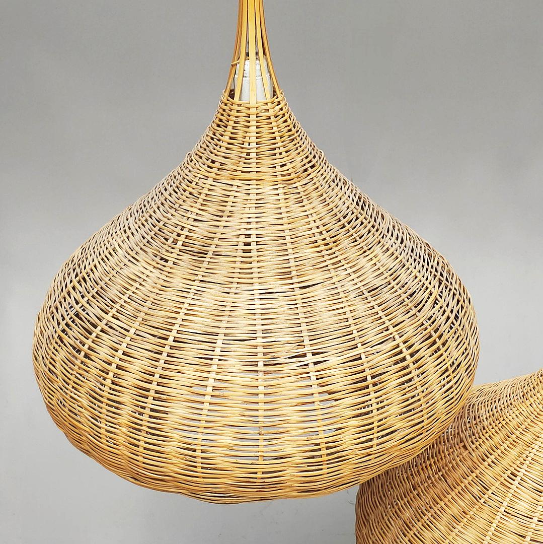 20th Century Mid-Century Modern Wicker Pendant Lamps, 1970s Spain For Sale