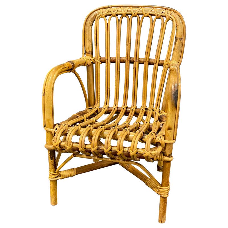 Midcentury Rattan Children's Chair For Sale at 1stDibs
