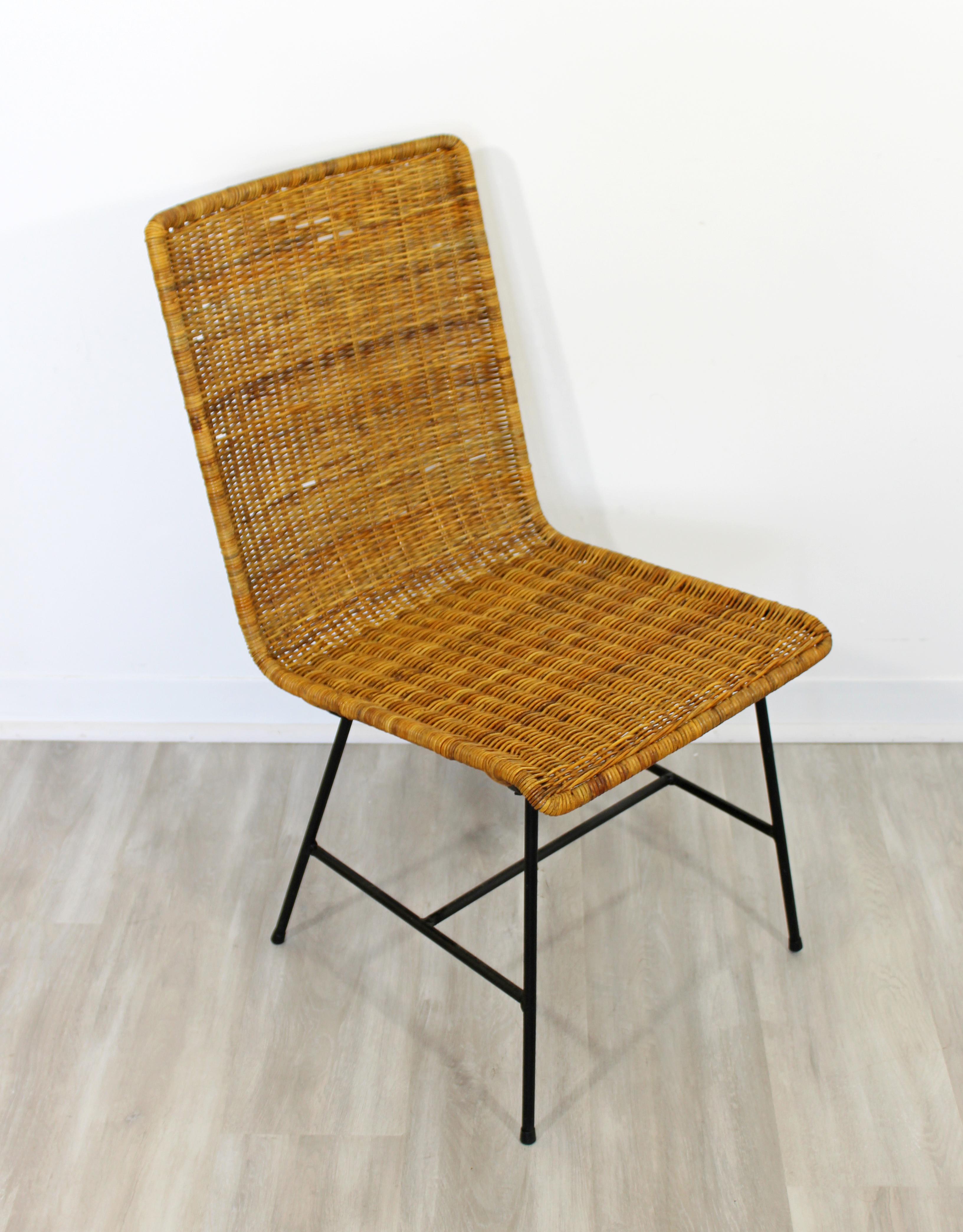 Mid-Century Modern Wicker Rattan Iron Side Chair, 1960s In Good Condition In Keego Harbor, MI