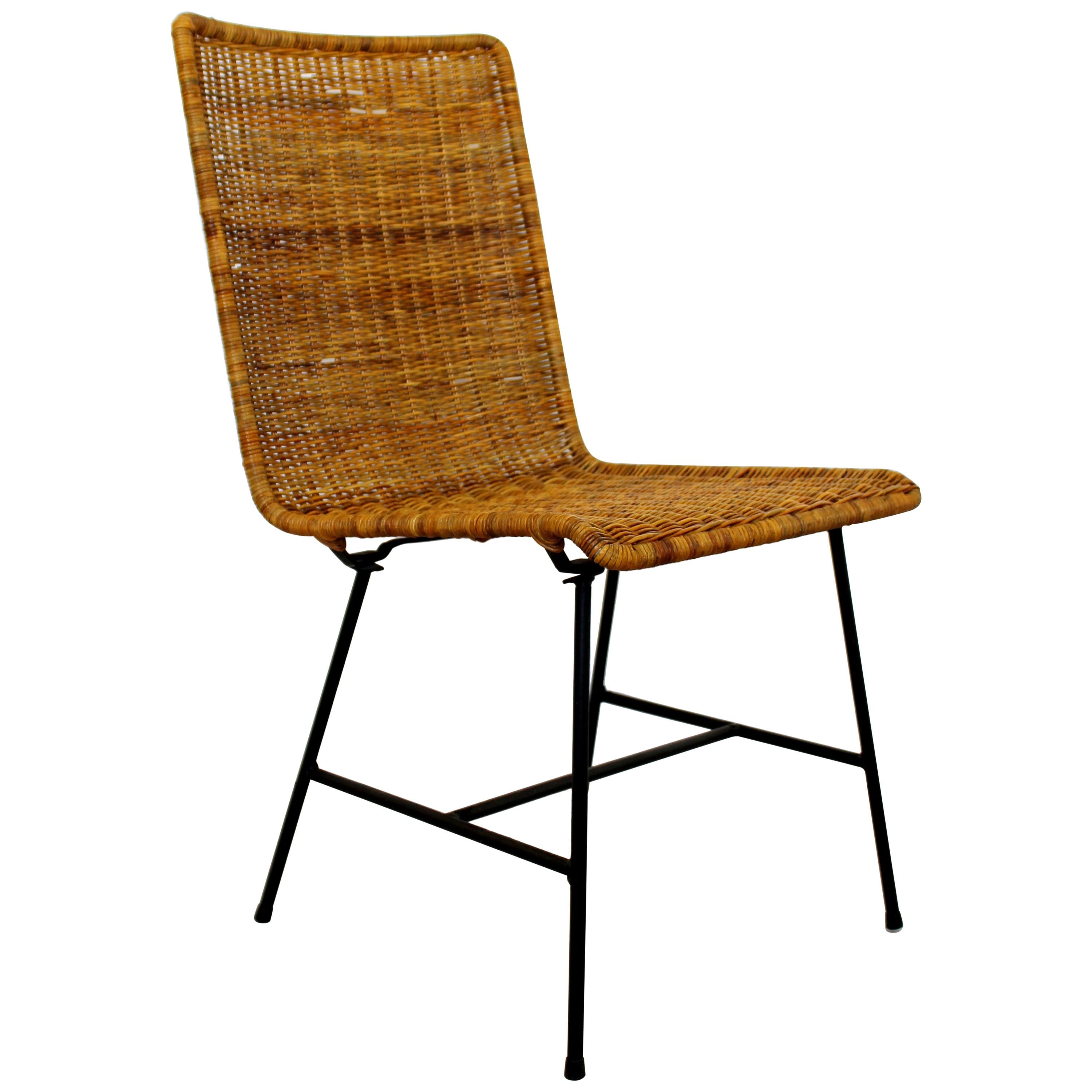 Mid-Century Modern Wicker Rattan Iron Side Chair, 1960s