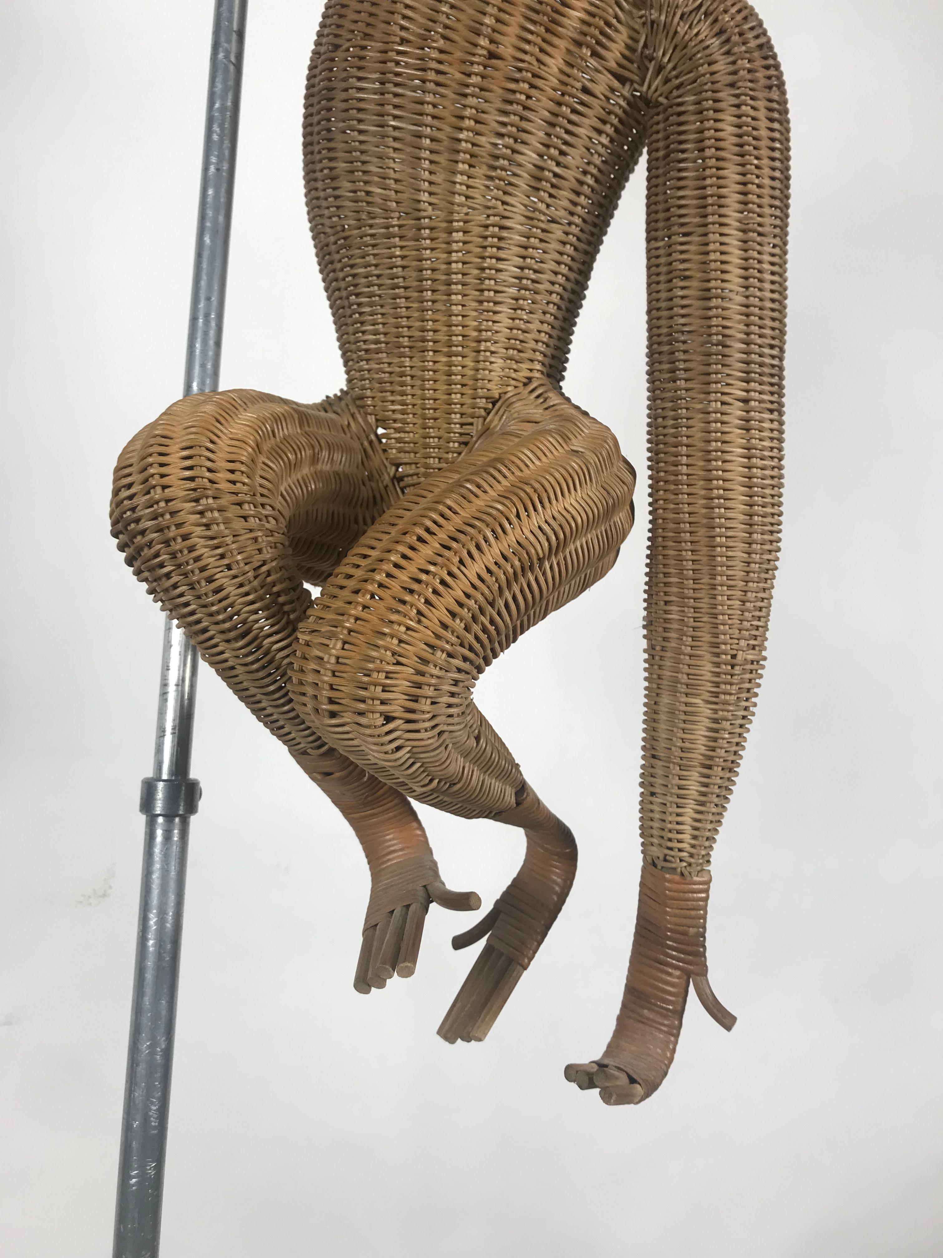Mid-Century Modern Wicker/Rattan Monkey, Hanging Sculpture In Good Condition In Buffalo, NY