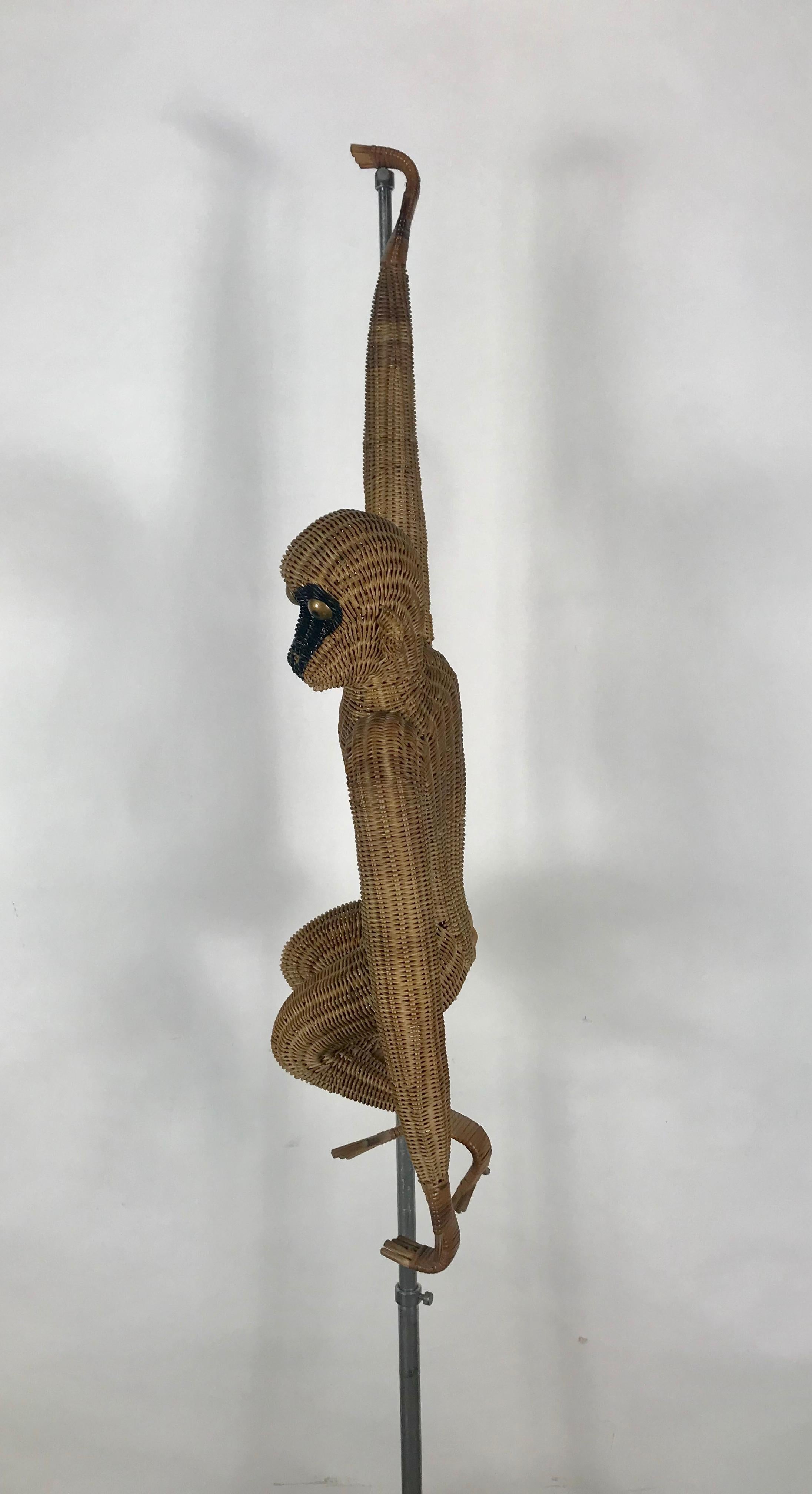 20th Century Mid-Century Modern Wicker/Rattan Monkey, Hanging Sculpture